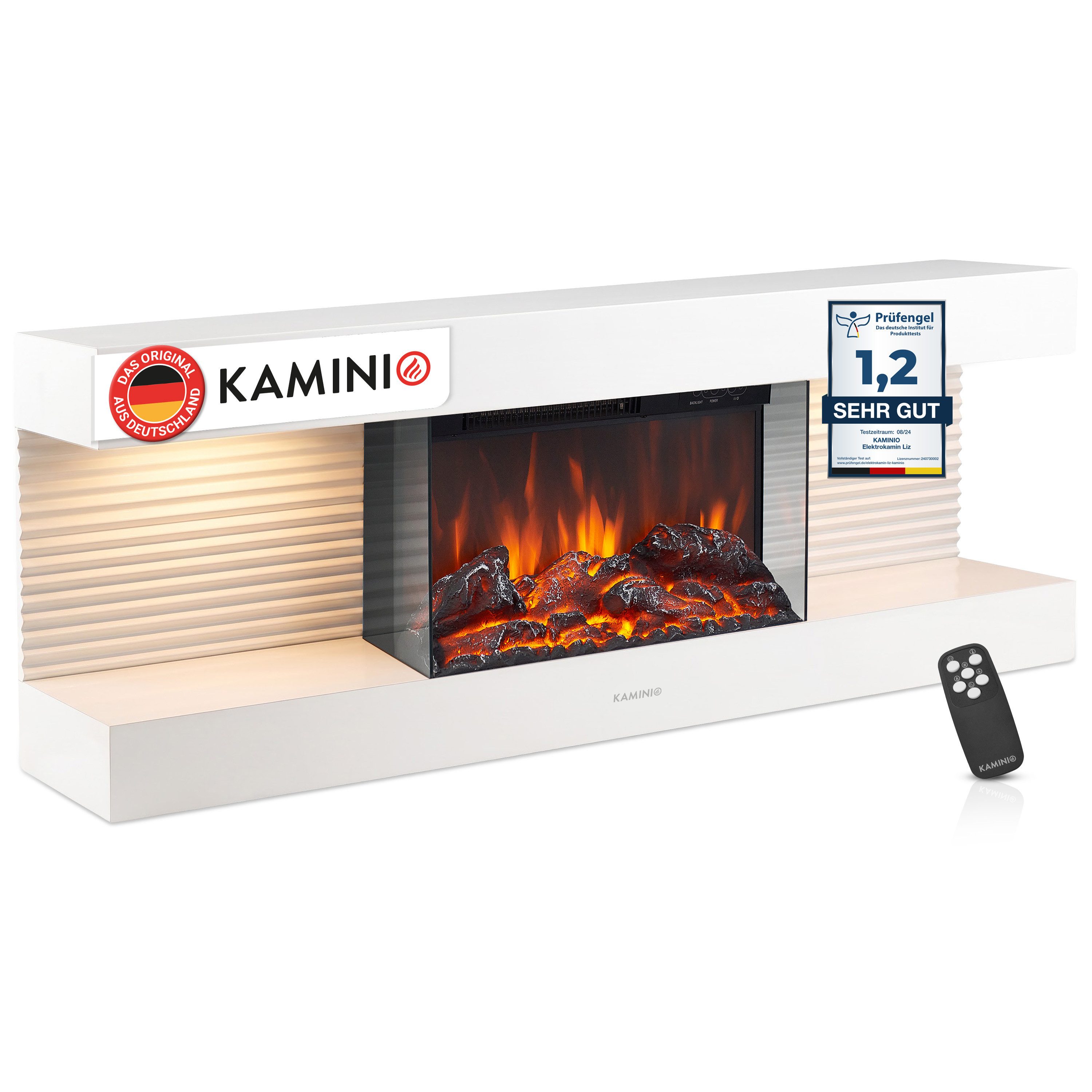KAMINIO Elektrokamin LIZ, Elektrischer Kamin: 3D-Flammeneffekt, LED-Ambientelicht, Heizung 1800W