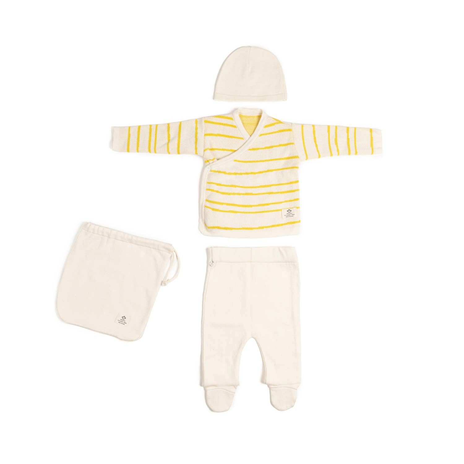 suebidou Neugeborenen-Geschenkset Newborn Baby Set aus Bio Baumwolle zur Geburt 4 teilig (1 Hose, 1 Jacke, 1 Mütze, 1 Tasche) 4 teiliges Set aus hochwertigen Materialien