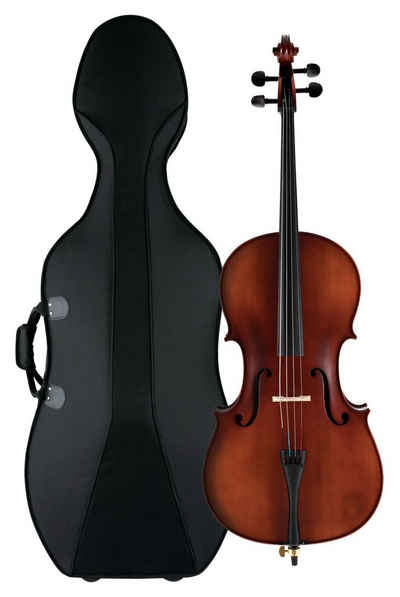 Classic Cantabile Cello Brioso Set - 3/4 Violoncello mit Boden & Zargen aus geflammtem Ahorn, Inkl. Trolley-Leichtkoffer, Kolofonium und Bogen