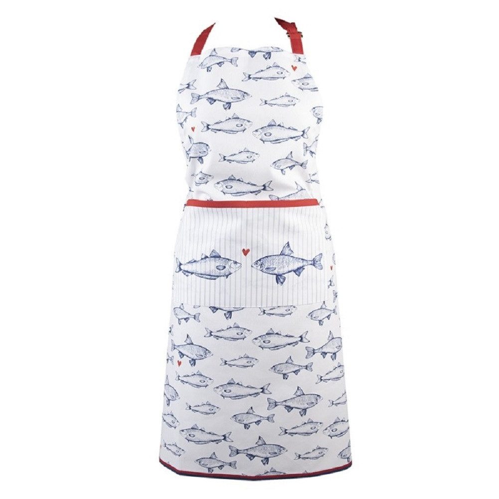 Clayre & Eef Kochschürze Fische Blau / Rot, (Schürze, 1-tlg., Baumwolle), ca. 70 x 85 cm