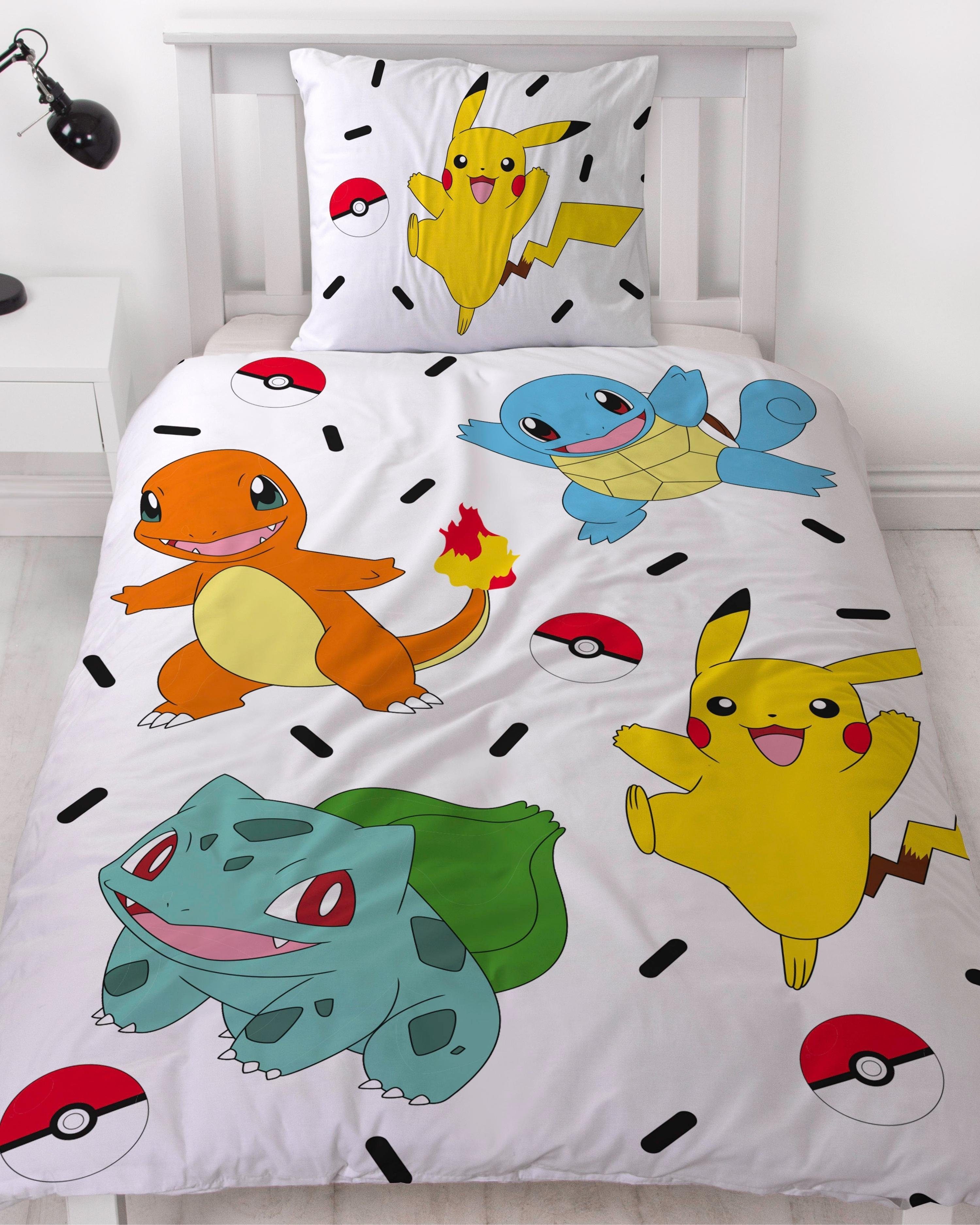 100 135x200 + Baumwolle MTOnlinehandel, Biber Pikachu & Pokémon Renforcé, teilig, Kinder, % 80x80 cm, Friends oder für Game Renforcé, Jugend 2 Bettwäsche Teenager,