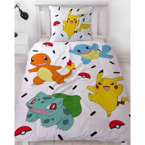 Bettwäsche Pokémon 135x200 + 80x80 cm, 100 % Baumwolle Biber oder Renforcé, MTOnlinehandel, Renforcé, 2 teilig, Pikachu & Friends Game für Kinder, Teenager, Jugend