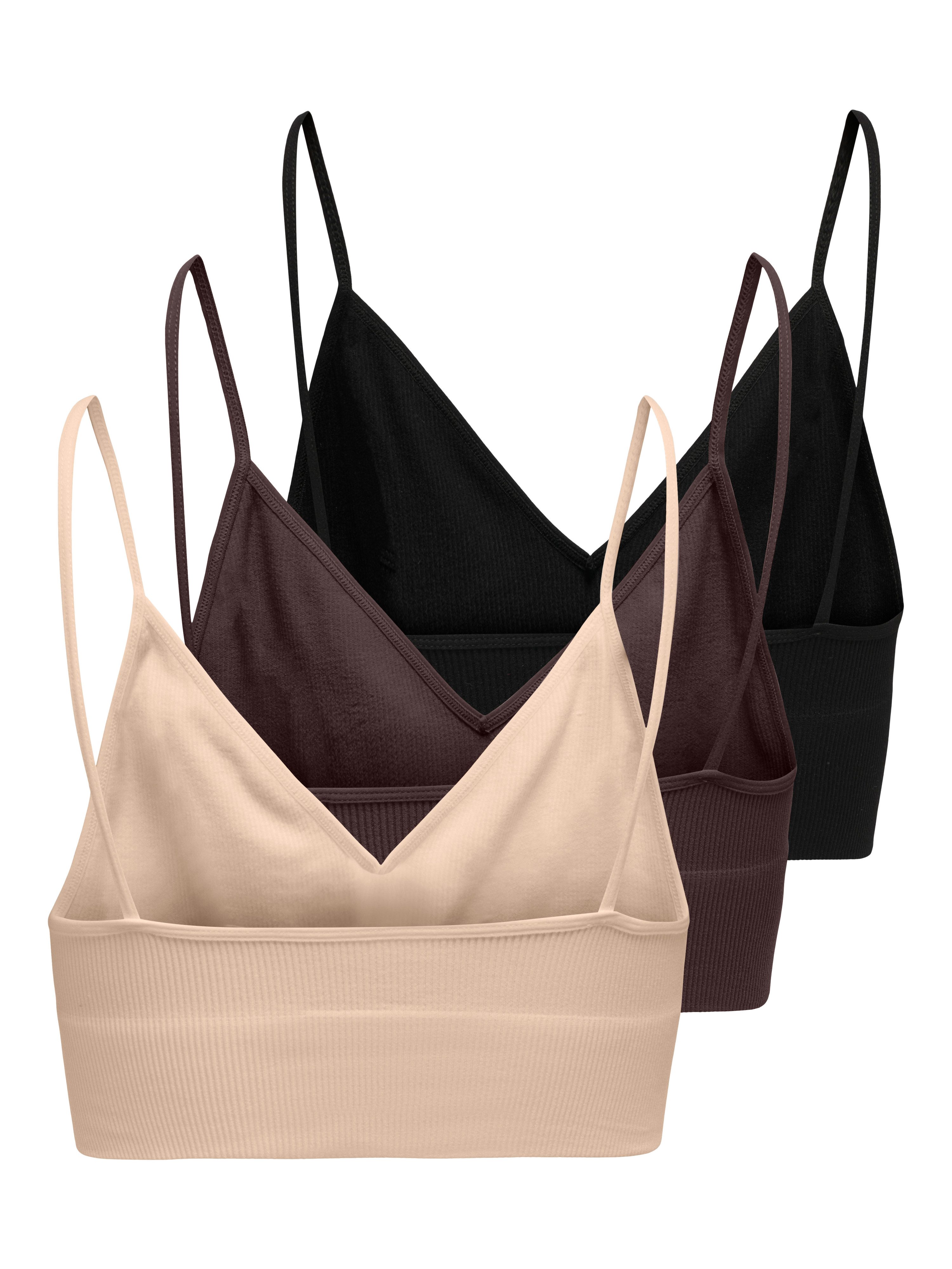 ONLY Bustier ONLVICKY RIB S-L V-NECK 3-PACK TOP NOOS (Packung, 3-tlg) figurbetont, modisch, Materialmix, Jersey, Spaghettiträger