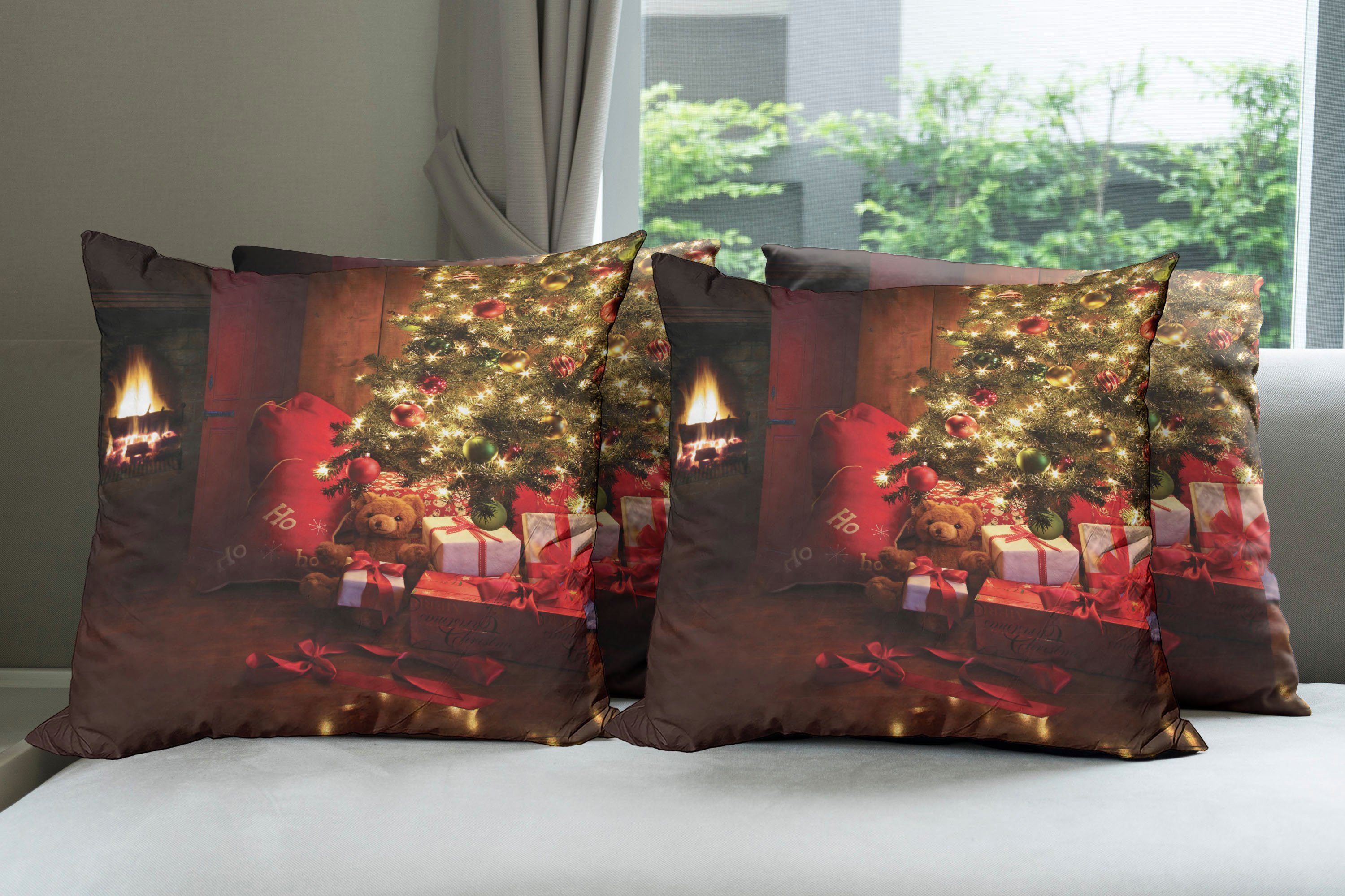 Doppelseitiger Digitaldruck, Stück), Modern Accent Weihnachtsbaum Neujahr Abakuhaus (4 Weihnachten Kissenbezüge