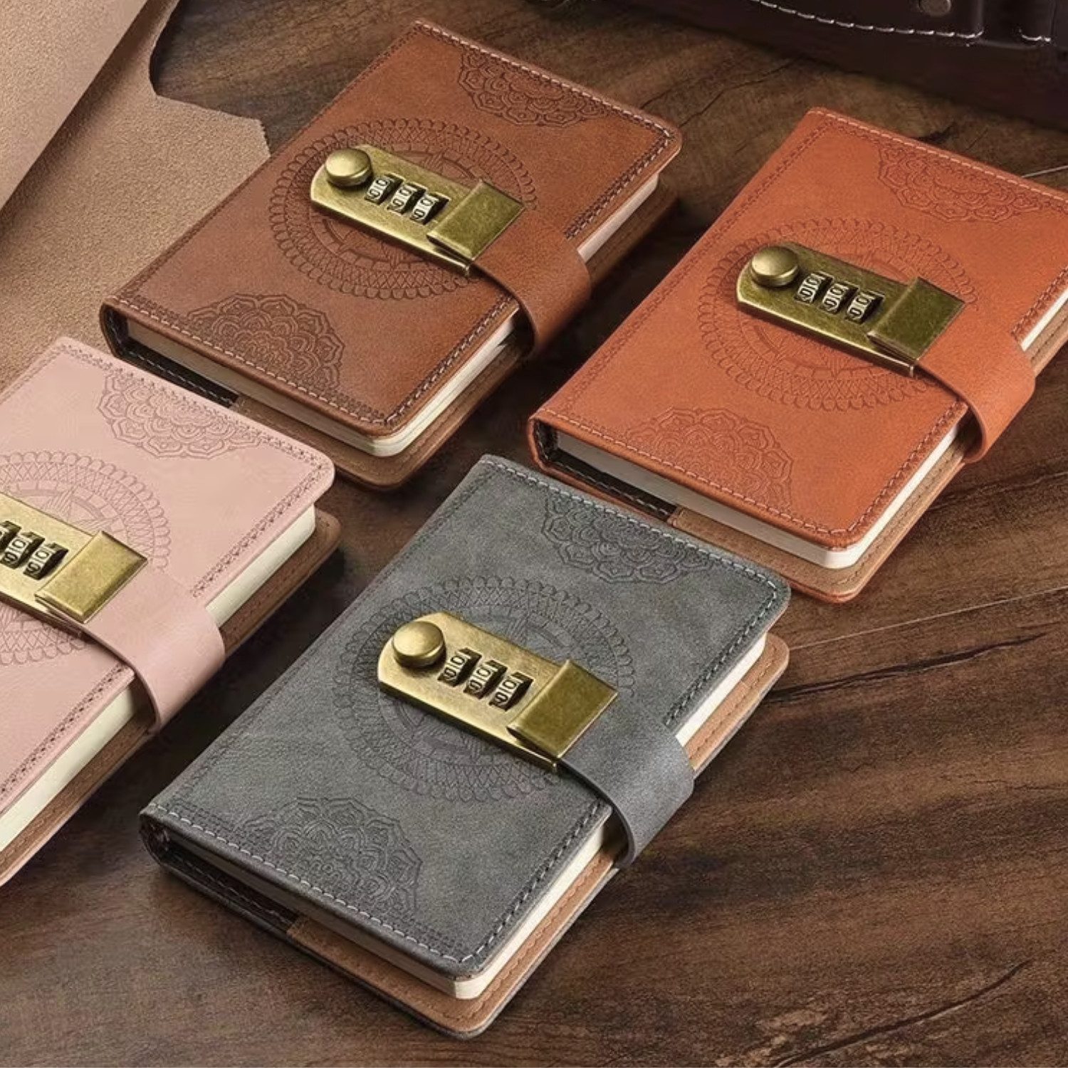 XCOAST Tagebuch Vintage Tagebuch mit Schloss in Taupe Grau – Passwort Journal
