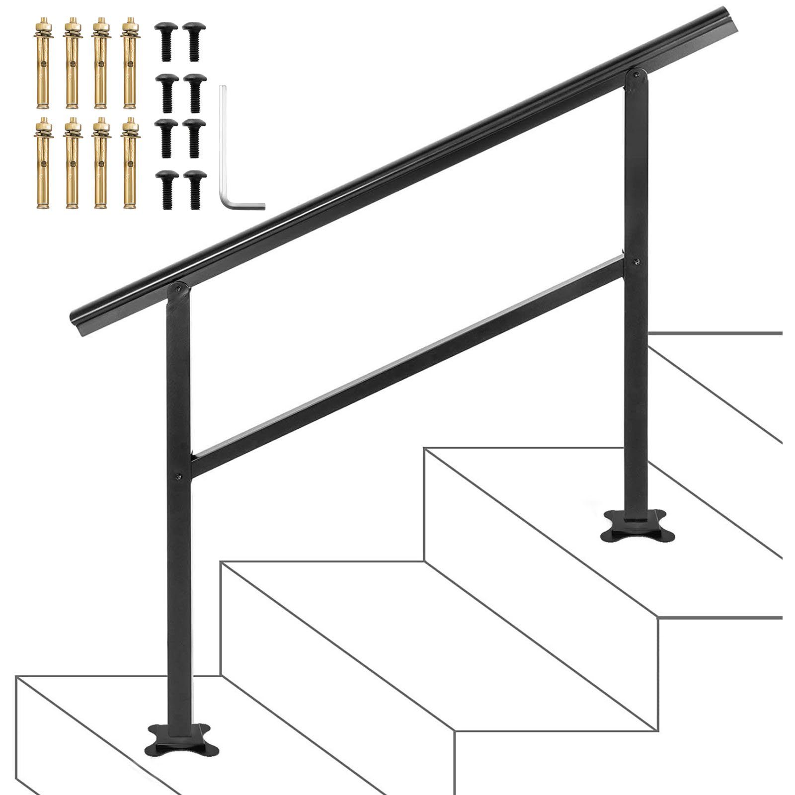 VEVOR Treppengeländer Aluminium Treppengeländer 122x90 cm, Außen Eingangsgeländer 0-45 Grad, 121 cm Länge