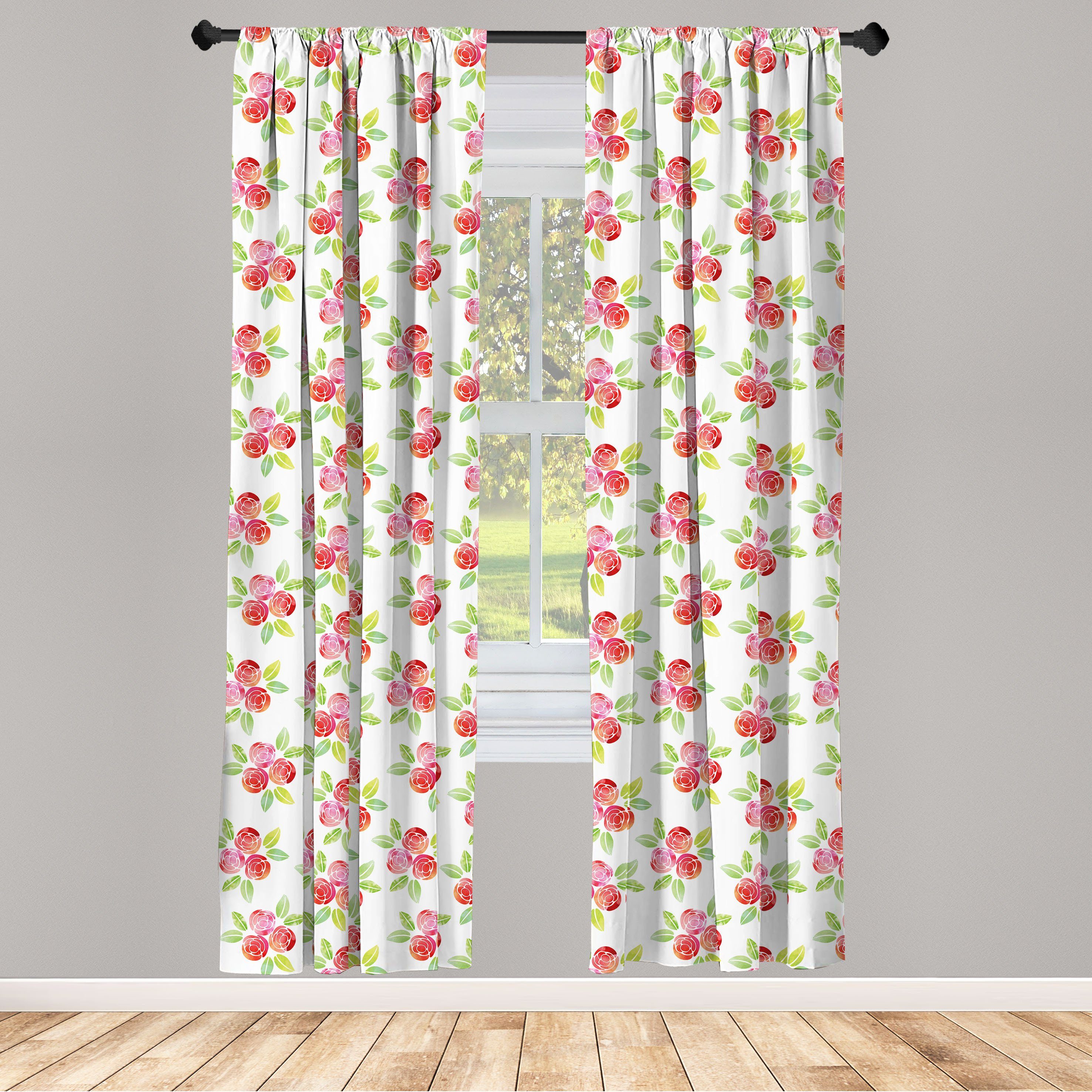 Gardine Vorhang für Wohnzimmer Schlafzimmer Dekor, Abakuhaus, Microfaser, Blumen Aquarell Rosen und Blätter