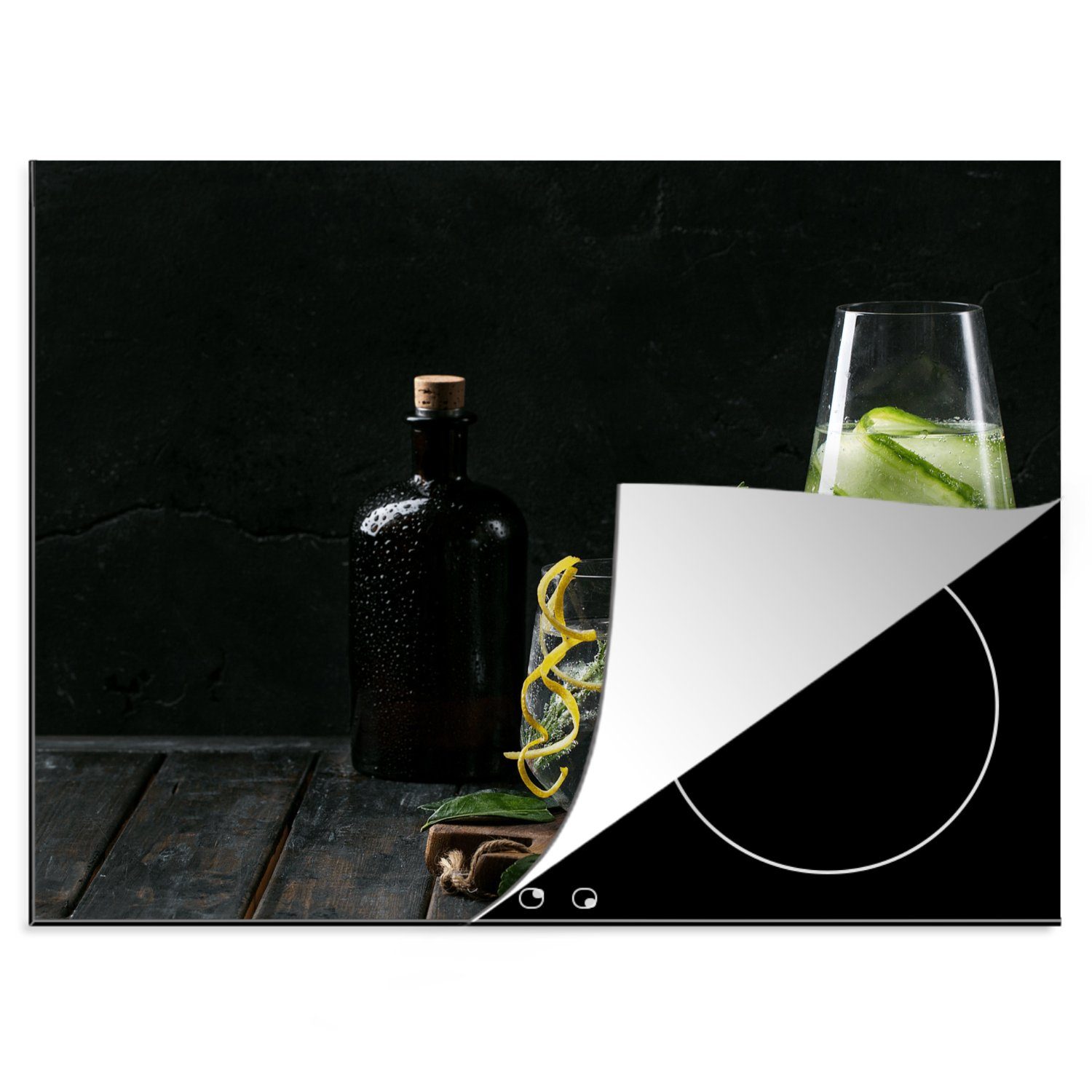 MuchoWow Herdblende-/Abdeckplatte Induktionsschutz - Gläser - Getränk - Alkohol, Vinyl, (1 tlg), 60x52 cm, Mobile Arbeitsfläche nutzbar, Ceranfeldabdeckung