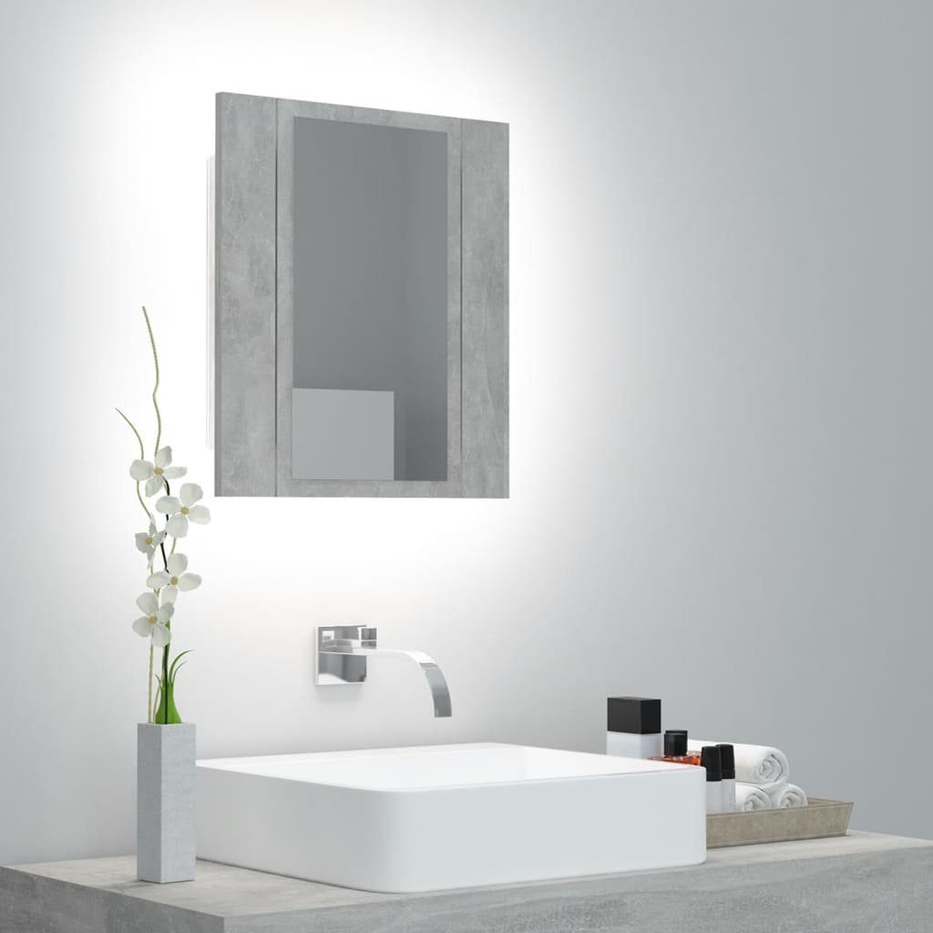 40x12x45 cm vidaXL Acryl Betongrau LED-Bad-Spiegelschrank (1-St) Badezimmerspiegelschrank