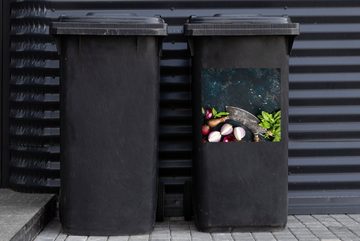 MuchoWow Wandsticker Gemüse - Kräuter - Wiegemesser - Zwiebel - Gewürze - Rustikal (1 St), Mülleimer-aufkleber, Mülltonne, Sticker, Container, Abfalbehälter