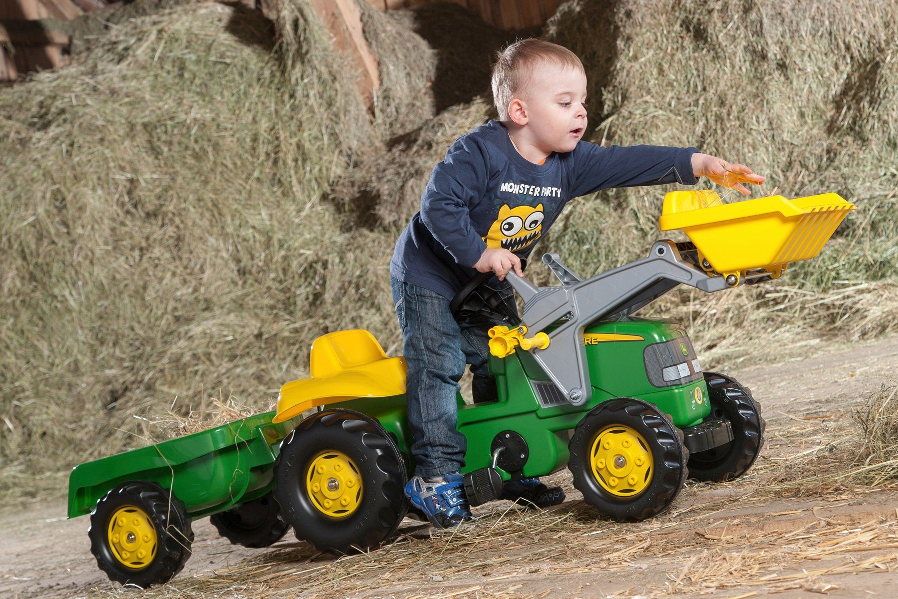 rolly toys® Trettraktor rollyKid, John Deere, mit Trailer und Lader