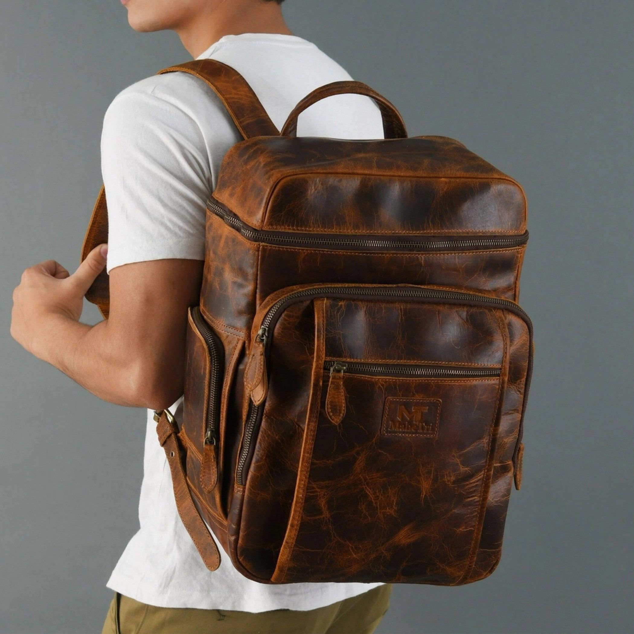 Ella Eisvogel Reiserucksack Leder Reiserucksack Herren Damen Büffelleder Vintage Laptop, Großer Leder Rucksack mit Laptopfach & viel Stauraum Reise