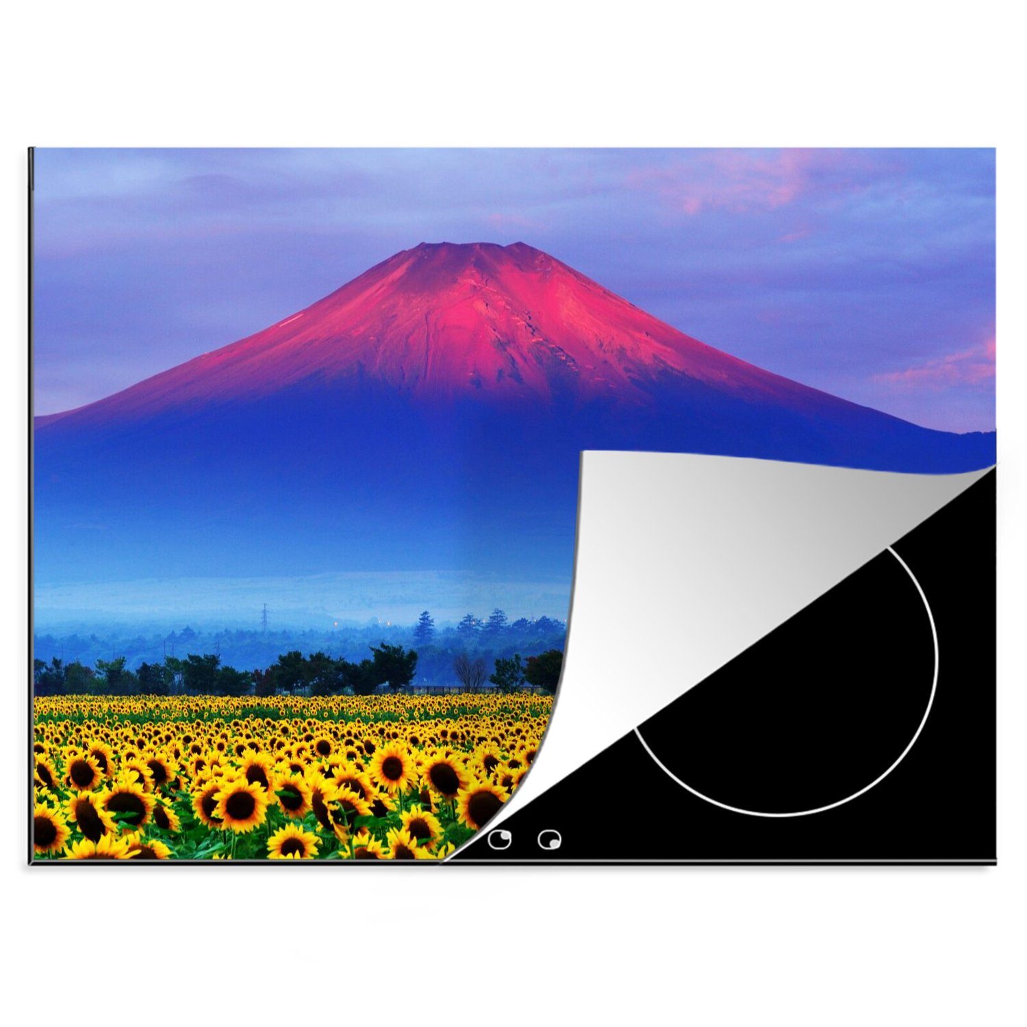 MuchoWow Herdblende-/Abdeckplatte Sonnenblumen - Berg - Farben, Vinyl, (1 tlg), 70x52 cm, Mobile Arbeitsfläche nutzbar, Ceranfeldabdeckung