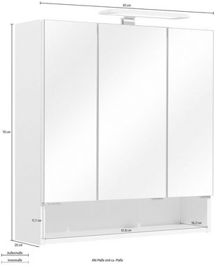 Saphir Spiegelschrank Quickset 953 Badschrank, 3 Spiegeltüren, 3 Einlegeböden, 65 cm breit inkl. LED-Beleuchtung, Türdämpfer, Schalter-/Steckdosenkombination