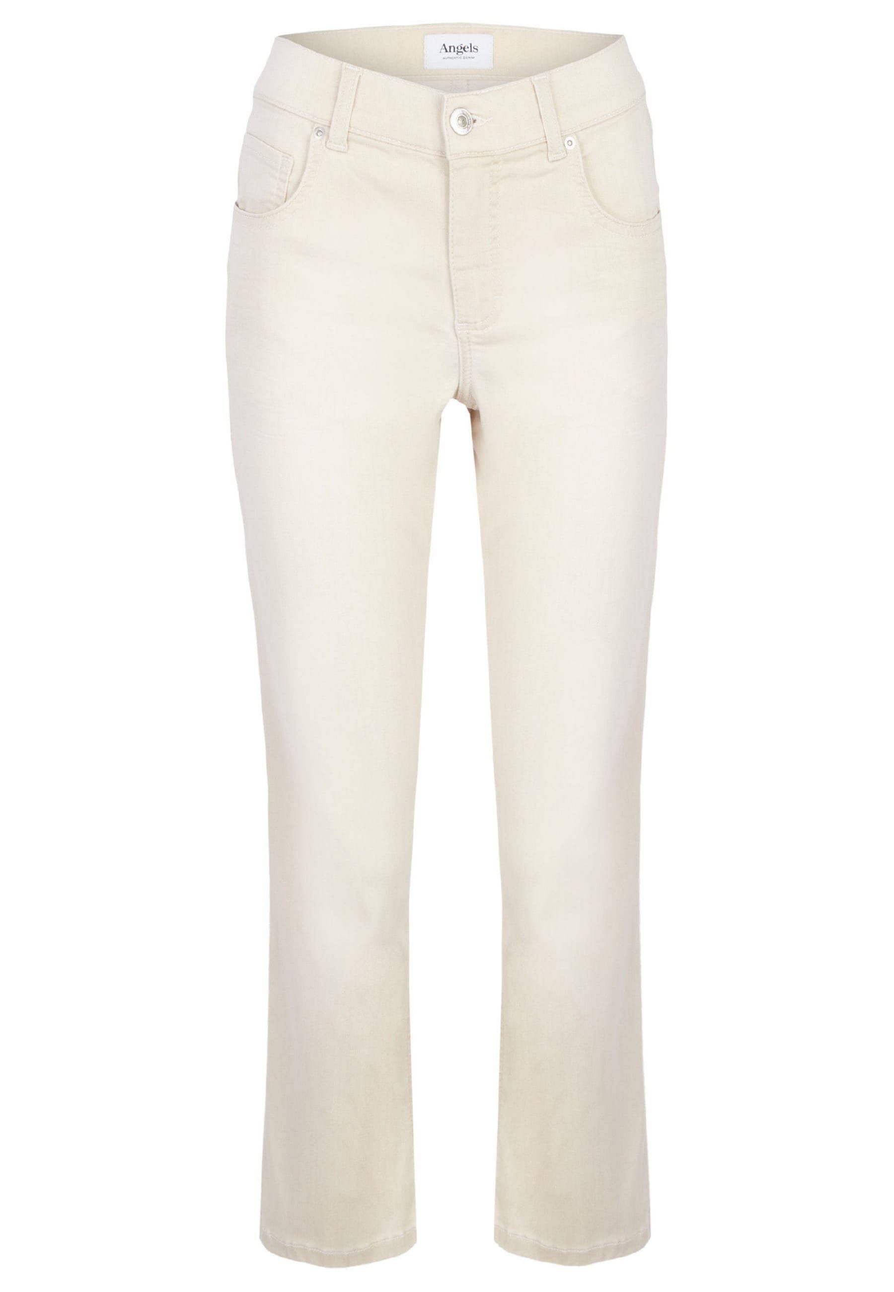 ANGELS beige Leni Bootcut-Jeans mit Crop Bootcut-Jeans Label-Applikationen