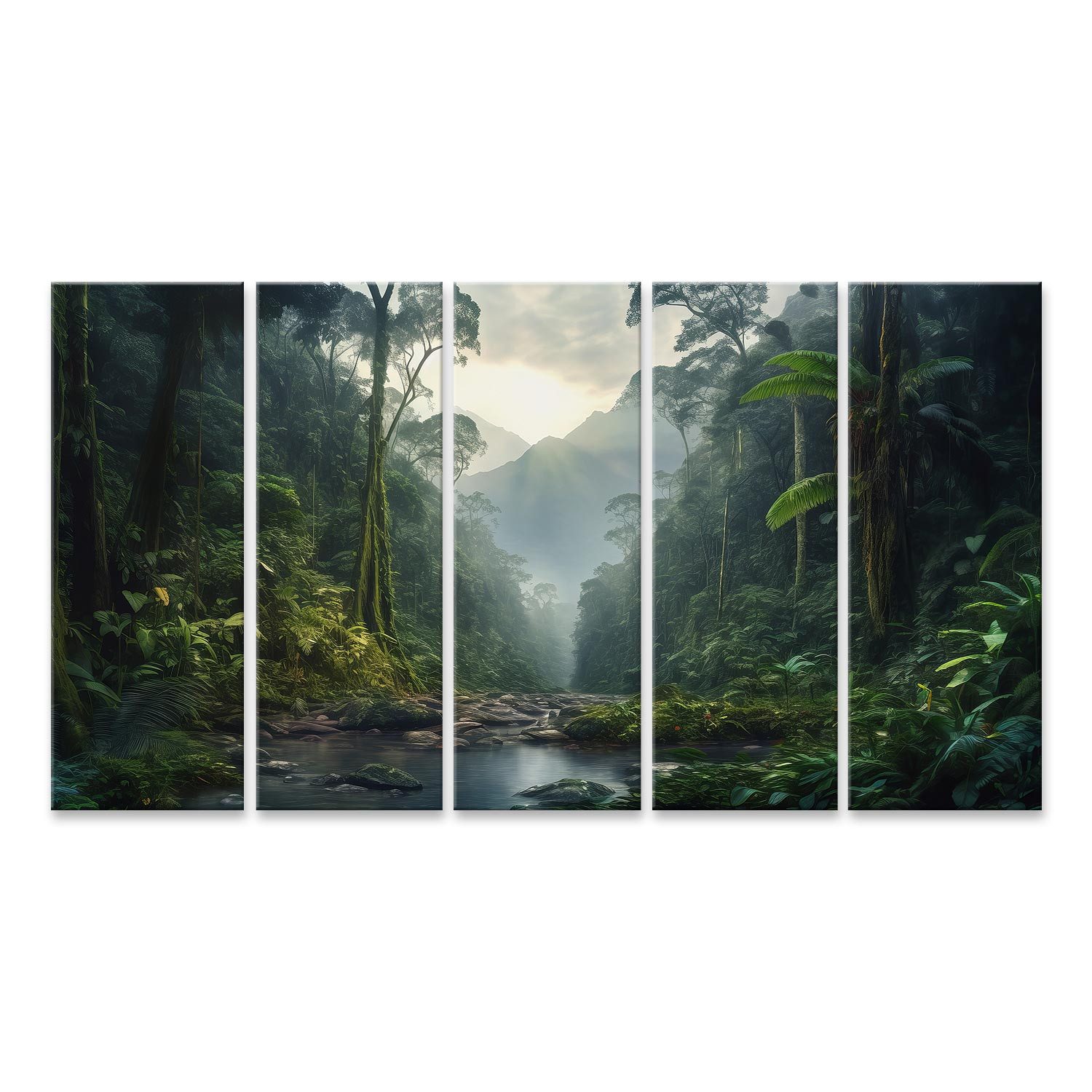 islandburner Leinwandbild Regenwald Landschaft Bäume Nebel Schön Wald Vegetation Fluss Bilder