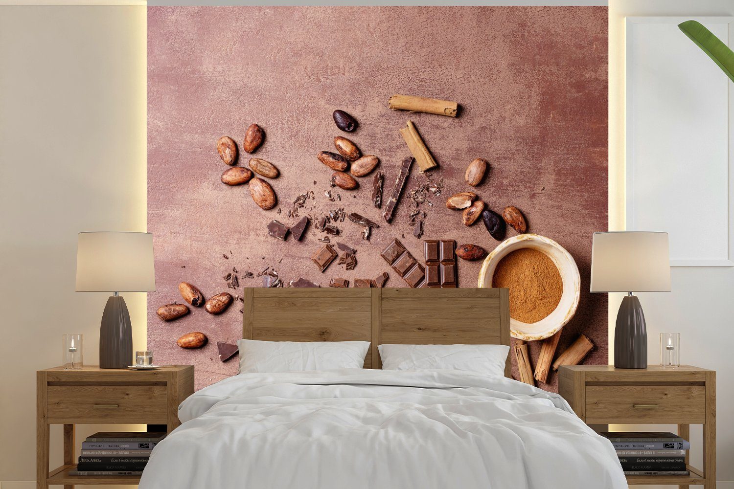 MuchoWow Fototapete Schokolade - Zimt - Nüsse - Küche, Matt, bedruckt, (5 St), Vinyl Tapete für Wohnzimmer oder Schlafzimmer, Wandtapete