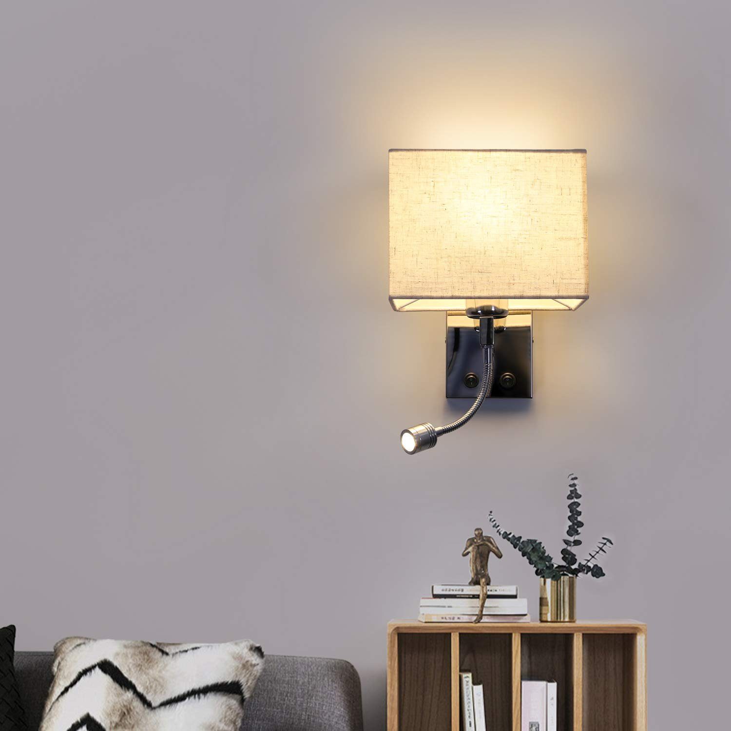 ZMH Wandleuchte Bettlampe mit Schalter Leselampe verstellbar Beleuchtung, drehbar, LED wechselbar, Wandleuchte mit Leselicht E27 Wandlampe mit Flexarm für Schlafzimmer