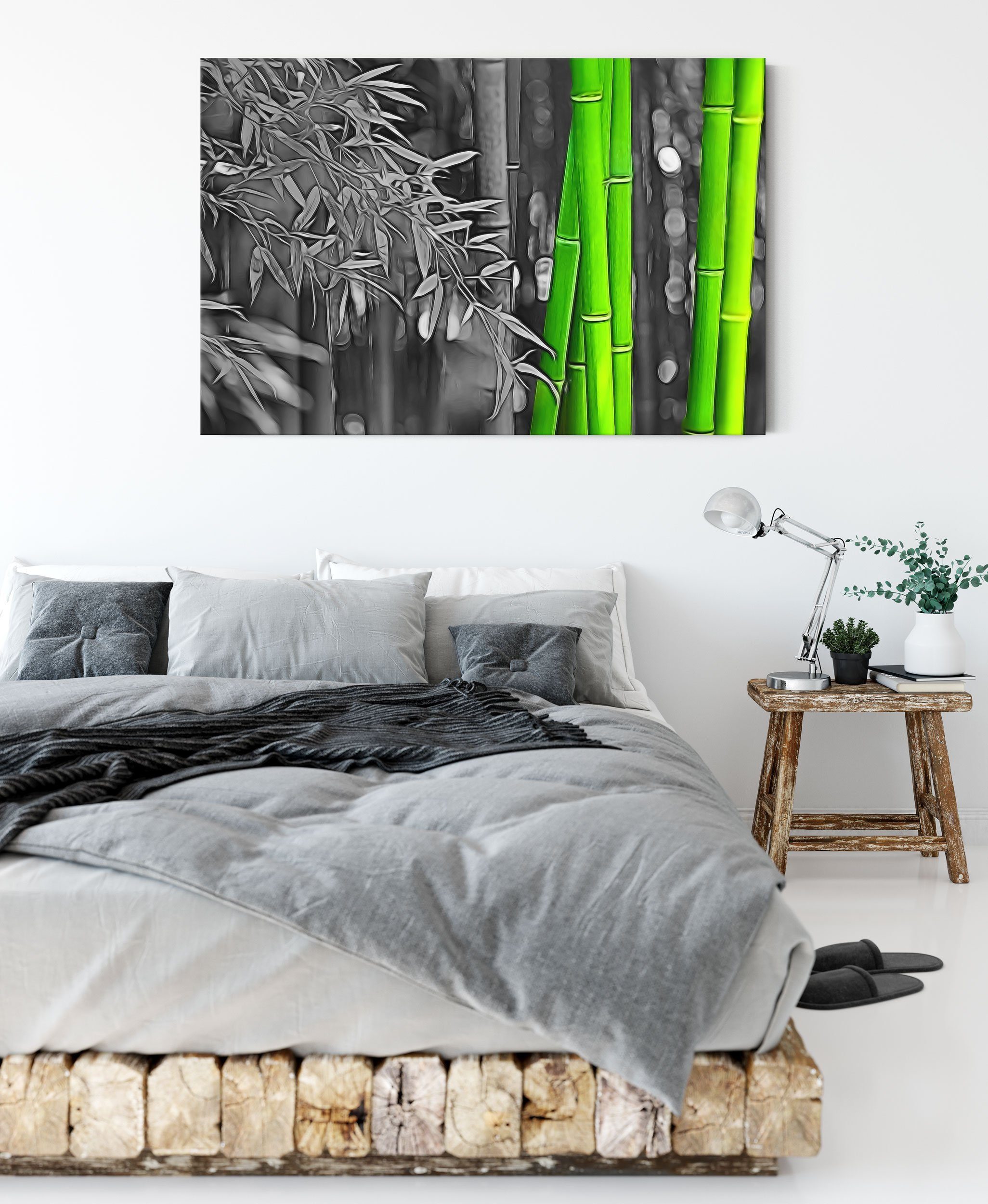 Leinwandbild bespannt, inkl. St), Zackenaufhänger fertig Pixxprint Bambus Bambus, (1 Leinwandbild