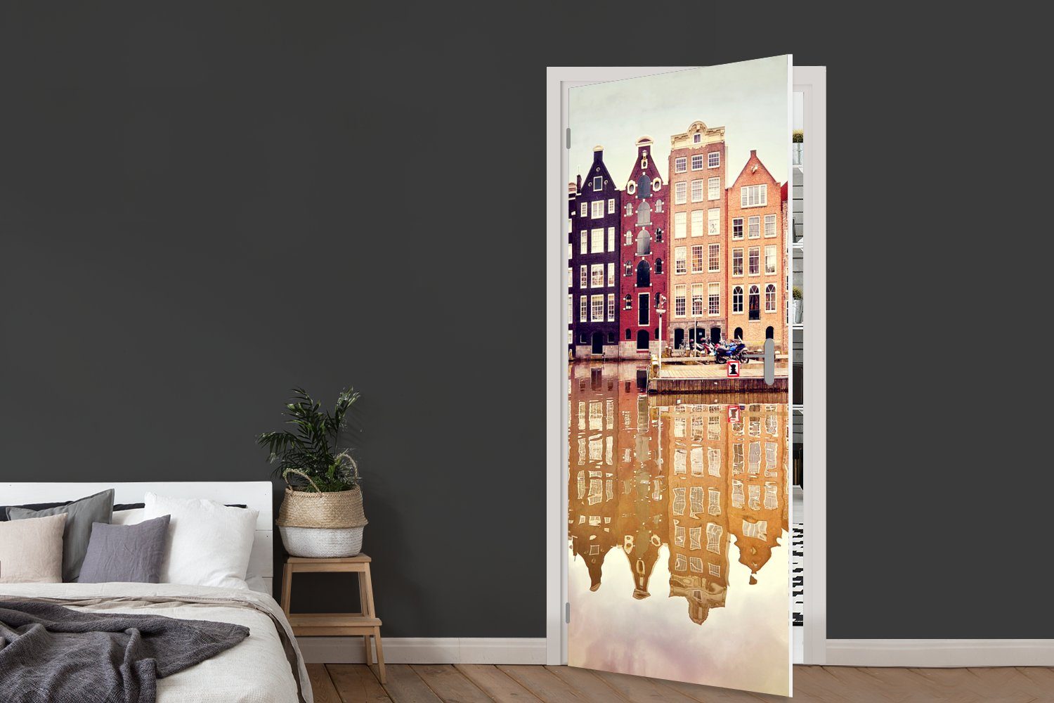 - Amsterdam 75x205 Türaufkleber, - (1 bedruckt, Fototapete Tür, Türtapete cm Haus MuchoWow Reflexion, Matt, für St),
