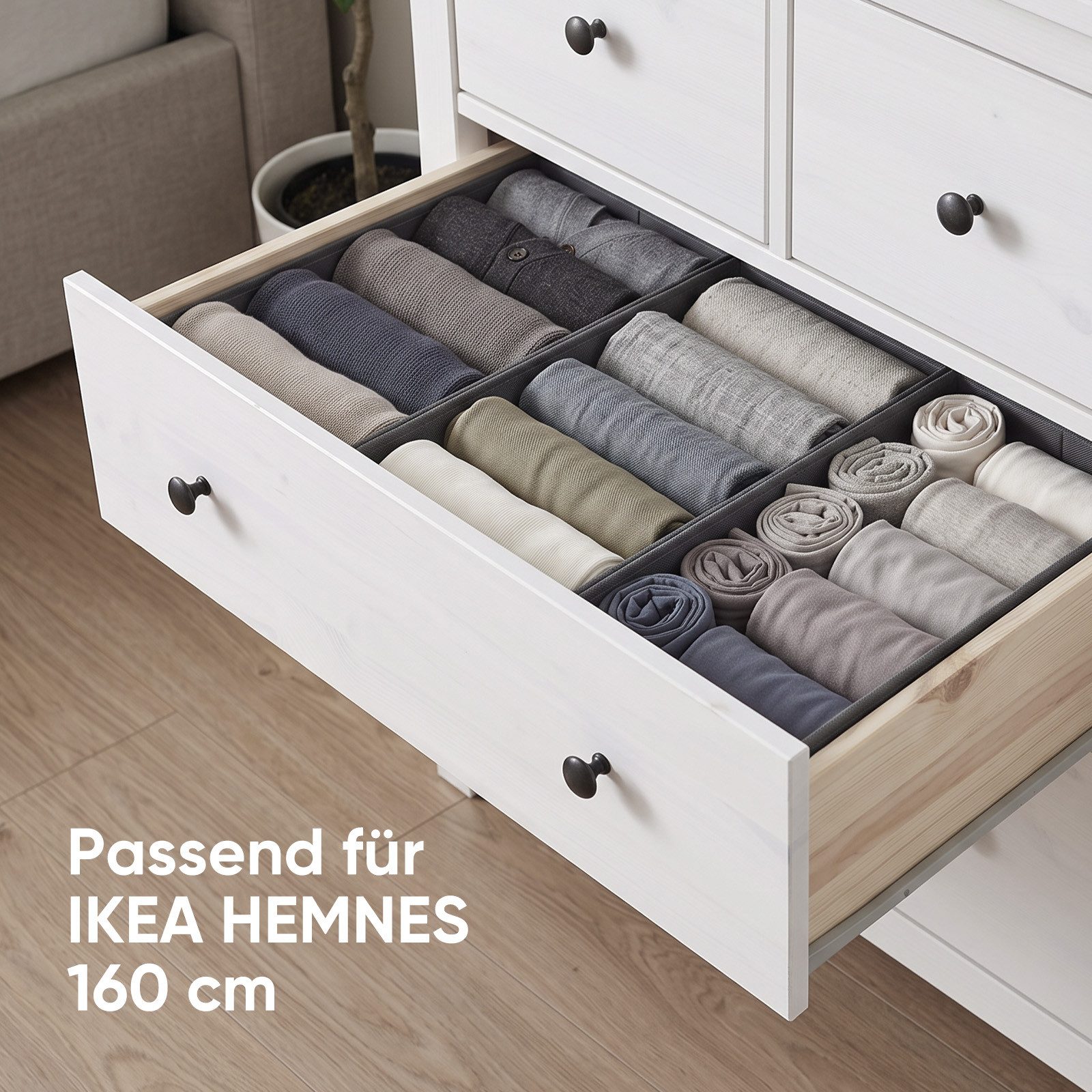 Sekey Aufbewahrungsbox Schubladen Organizer aus Vliesstoff – faltbare Aufbewahrungsboxen, 3er-Set, 20,5×41×11 cm für HEMNES 160, ohne Fächer für Kleidung – Bild 3 von 5
