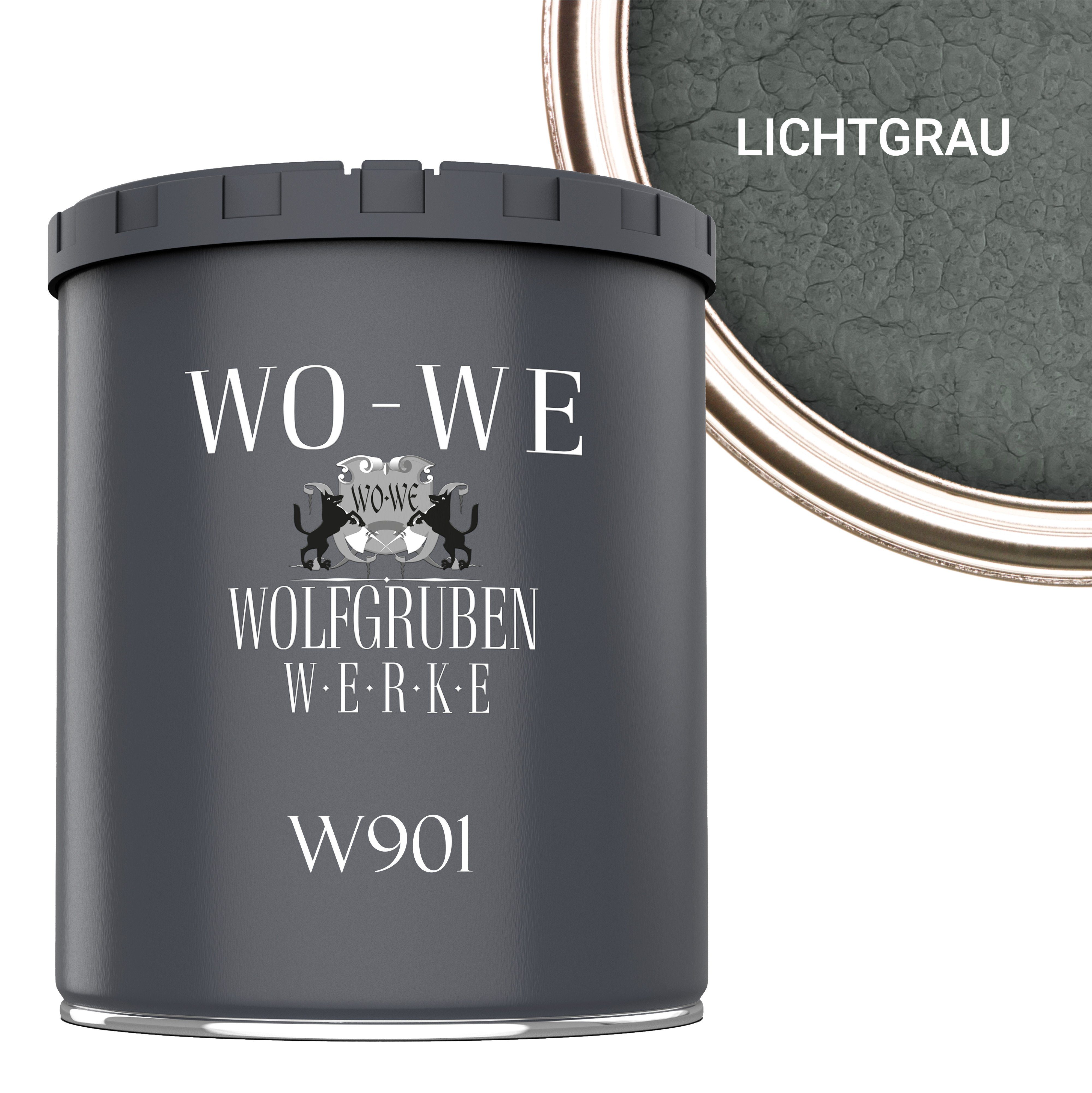 Hammerschlag W901, Hammerschlaglack 1-5L, Glänzend Lichtgrau WO-WE Metallschutzlack Effektlack