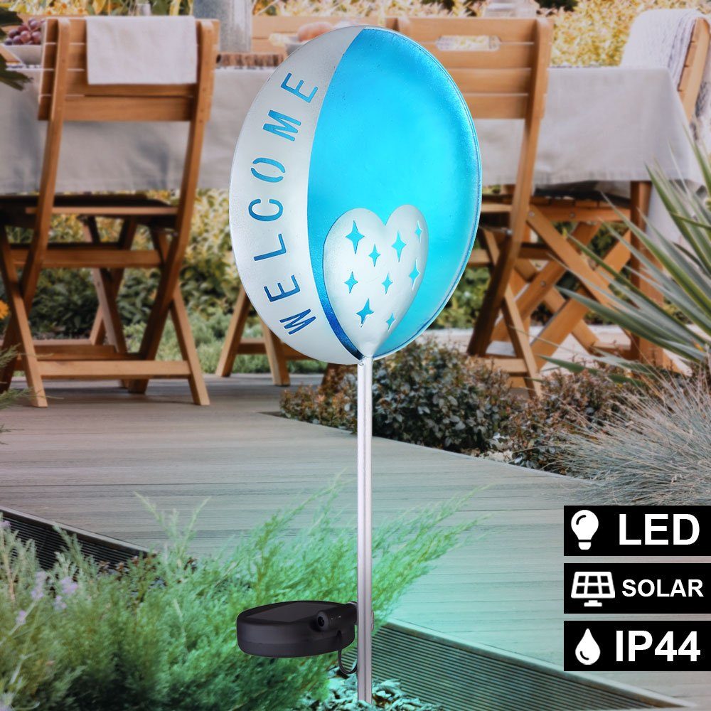etc-shop LED Solarleuchte, LED-Leuchtmittel fest verbaut, Warmweiß, LED Solar Steck Lampe Außen Beleuchtung Dekor Stanzung Welcome Garten