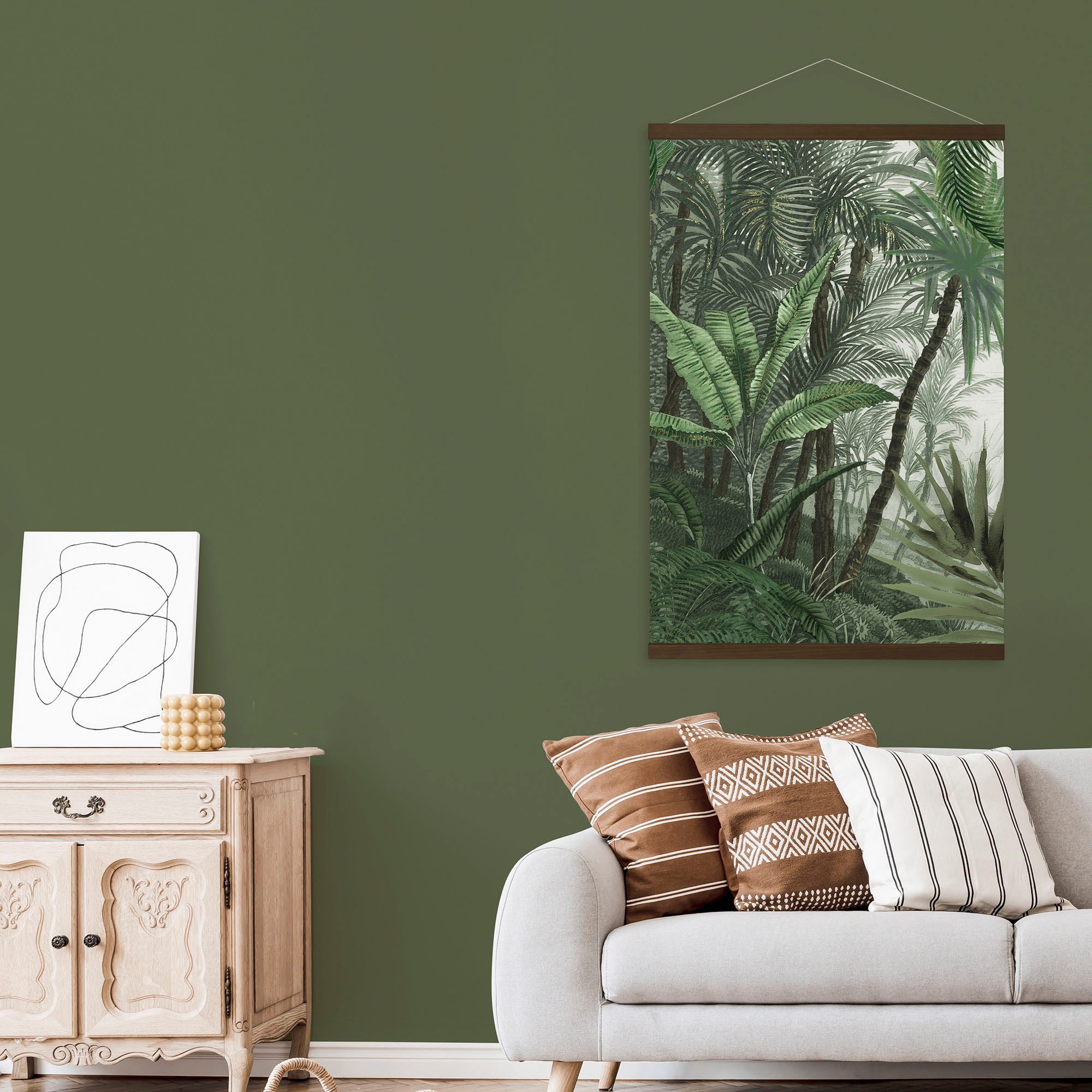 Art for the home Leinwandbild Jungle Landschaft Grun, (1 St), Luxus Kakemono Leinen Wandposter 100x70cm