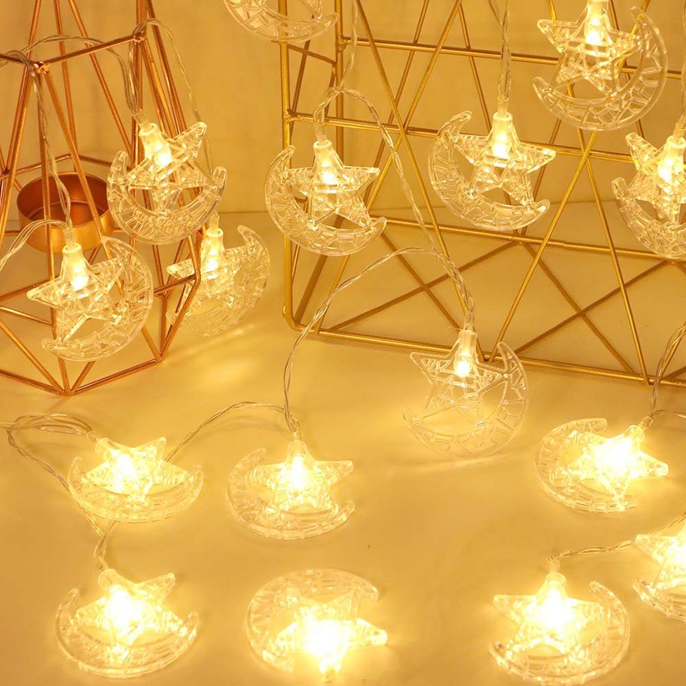 Sunicol LED Dekolicht LED Star Moon Fairy String Lights, Warm White, für Ramadan,Eid al-Fitr, Warmweiß