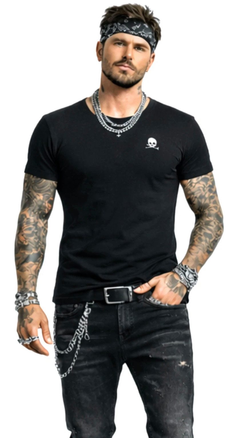 PHILIPP PLEIN T-Shirt Herren Shirt mit Totenkopf Stickerei Slim-Fit Zwei-Na günstig online kaufen