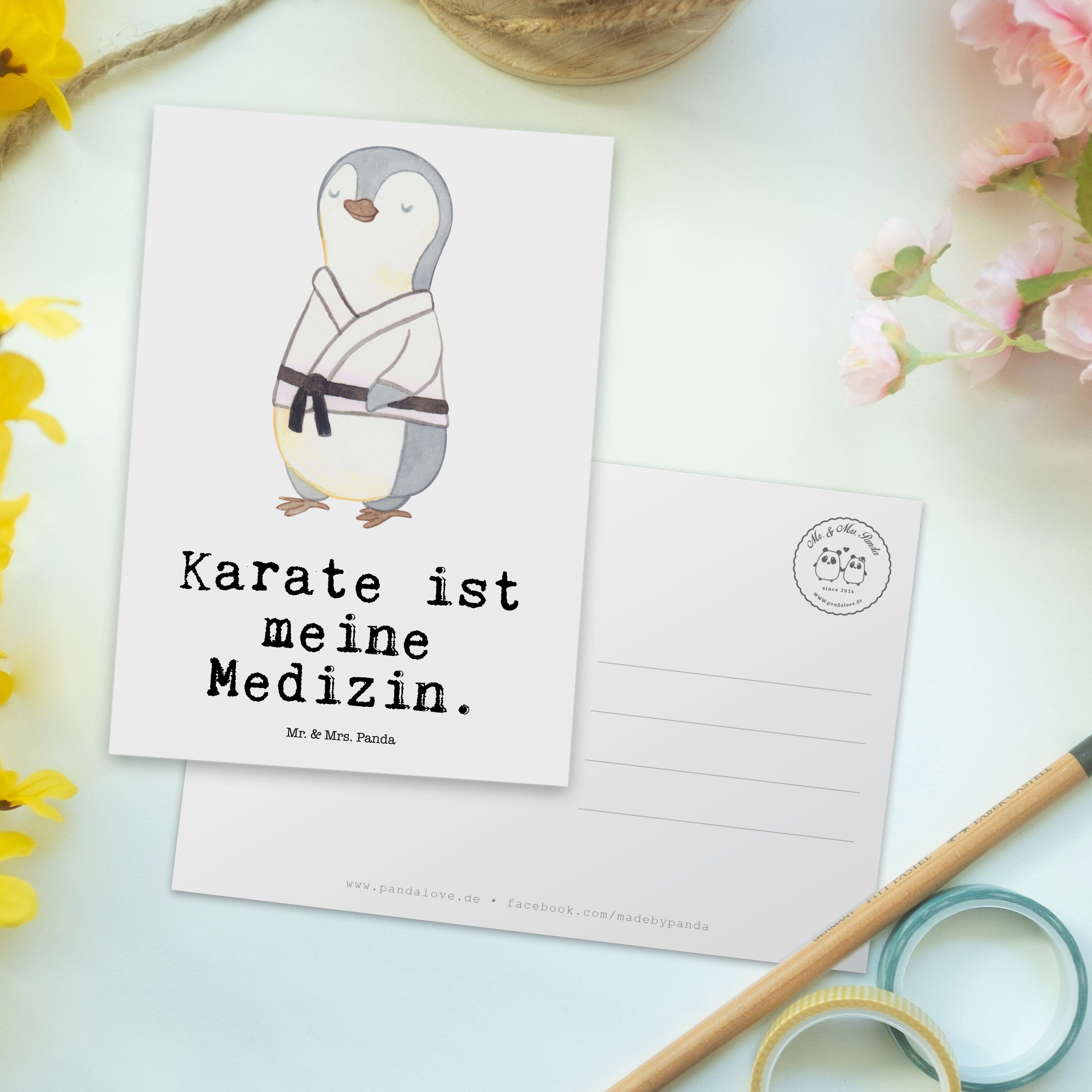 Mr. & Mrs. Postkarte - Weiß Ansichtskarte, Einladungska Medizin Pinguin Geschenk, - Panda Karate