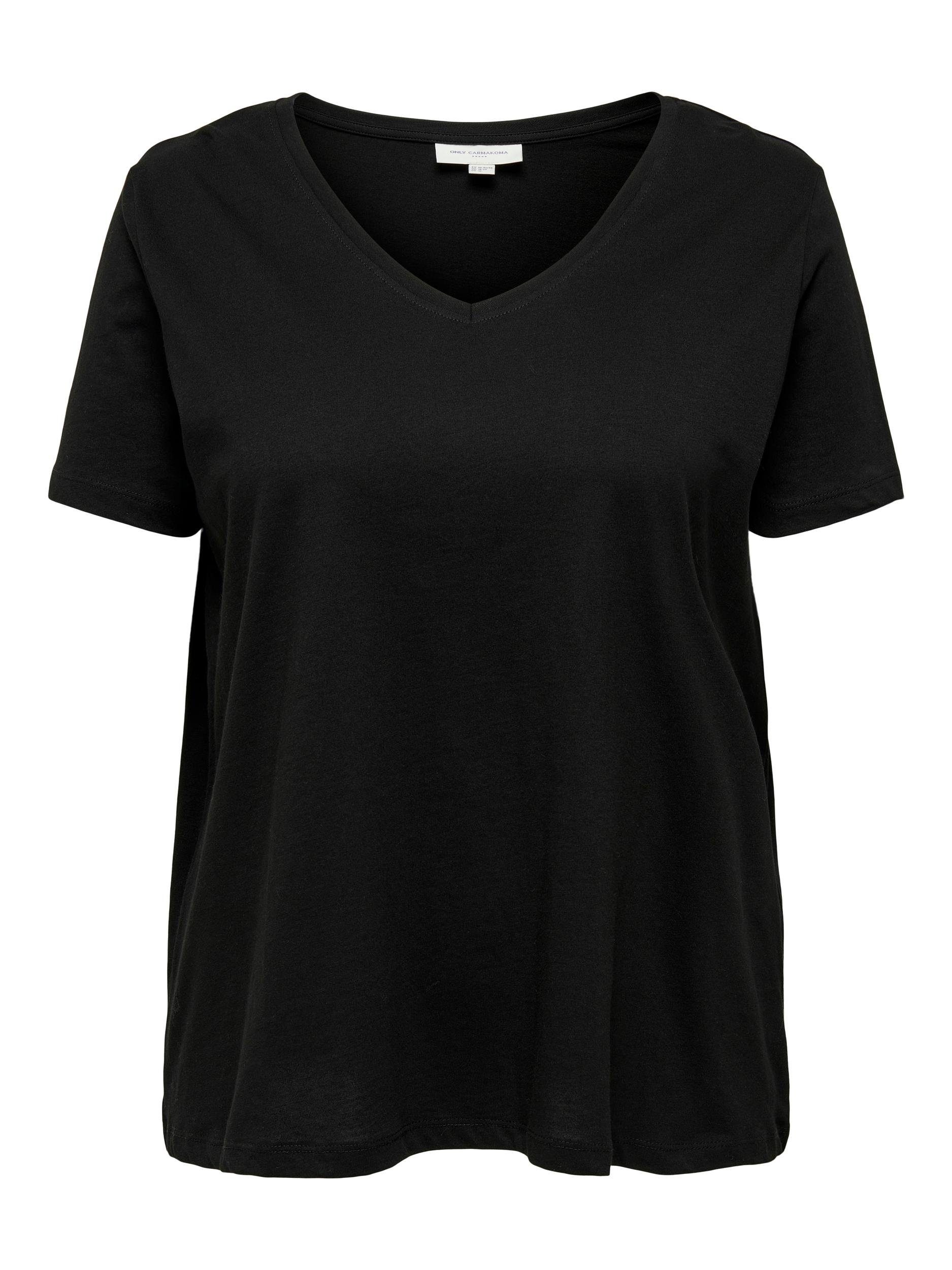 A-SHAPE Black ONLY S/S CARMAKOMA V-NECK CARBONNIE TEE LIFE V-Shirt