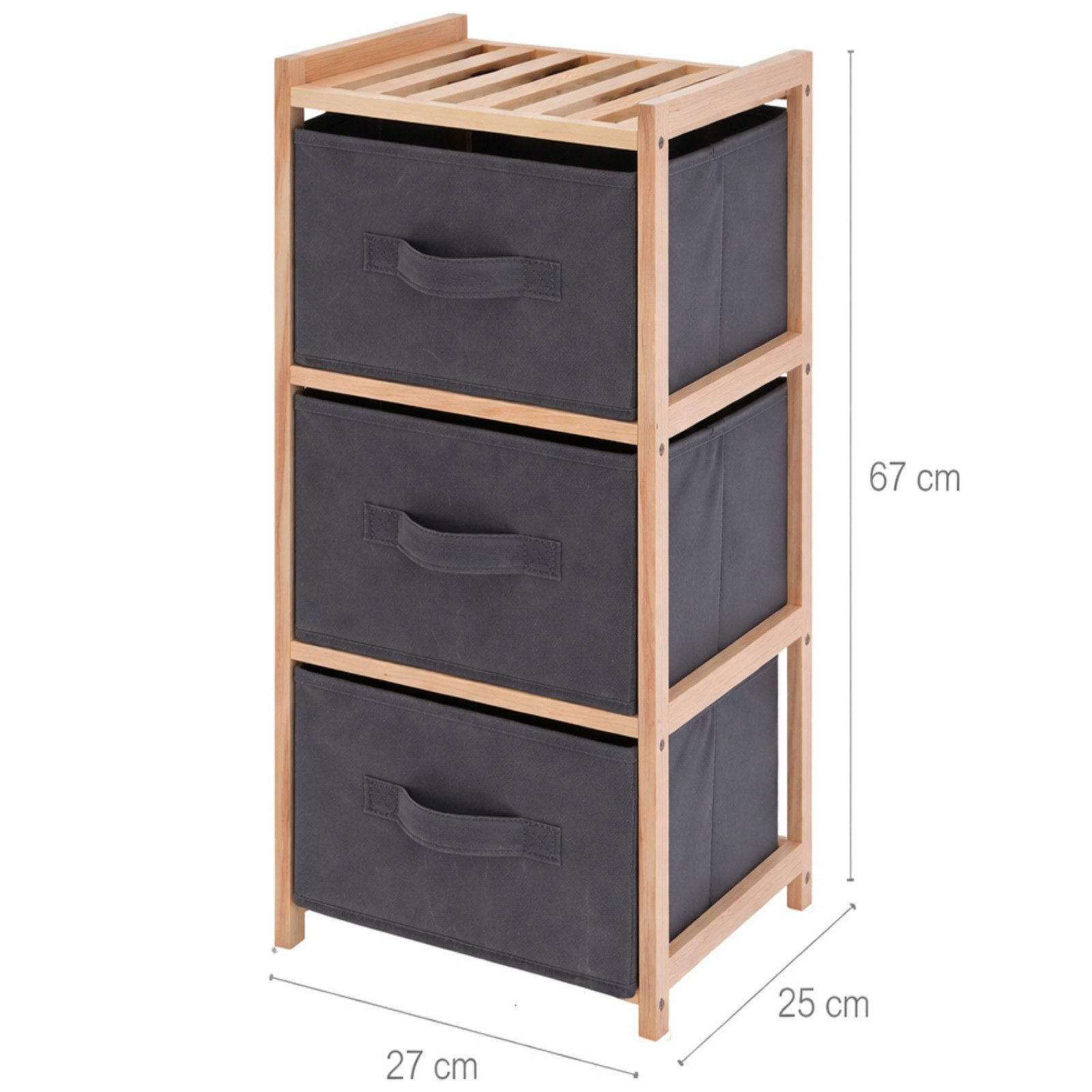 Koopman Mehrzweckregal Badregal Aufbewahrungsregal Regal Holz 65x27x25cm 3 Fächer, 1-tlg., 3 Stofffächer, 3 Ebenen, Mit Griff, Standsicher, Schlicht
