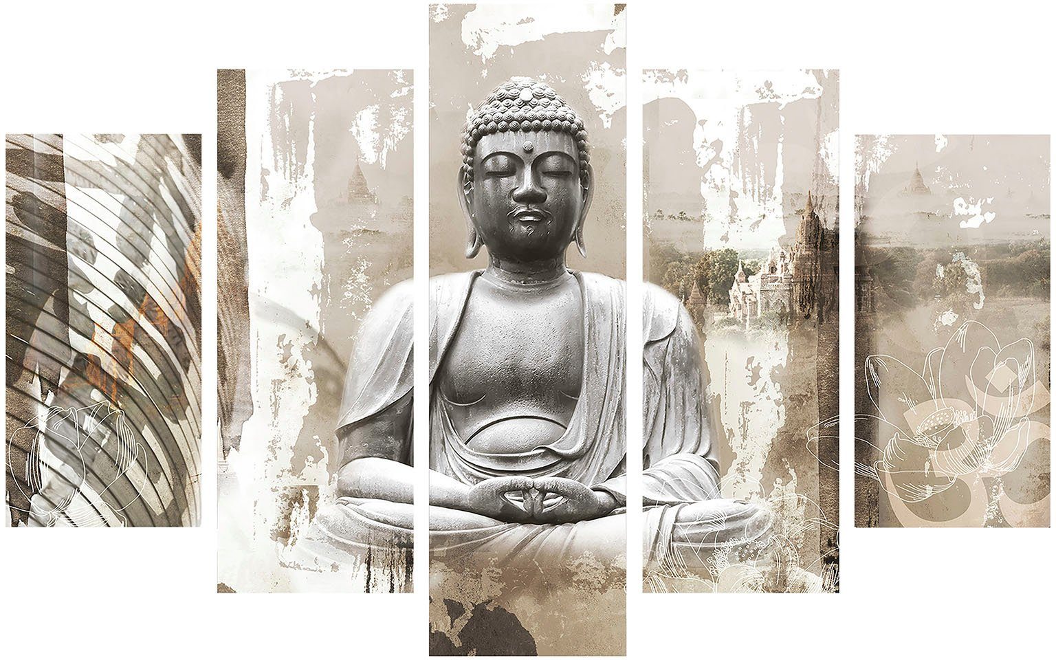 Art for the home Leinwandbild Buddha XXL, Buddhismus, Natur, Zen (Set, 5 St), Buddha SET 5-teilig 100x150 cm