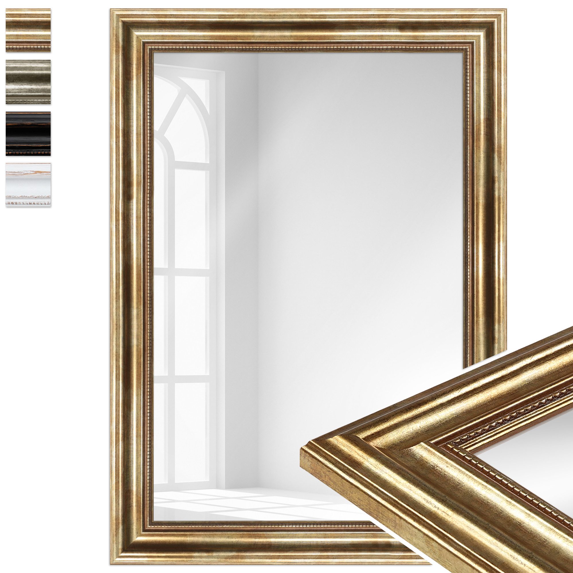 WANDStyle Wandspiegel H550, Vintage Spiegel Gold 50x70 cm, großer Wandspiegel Gold 50x70 Holz