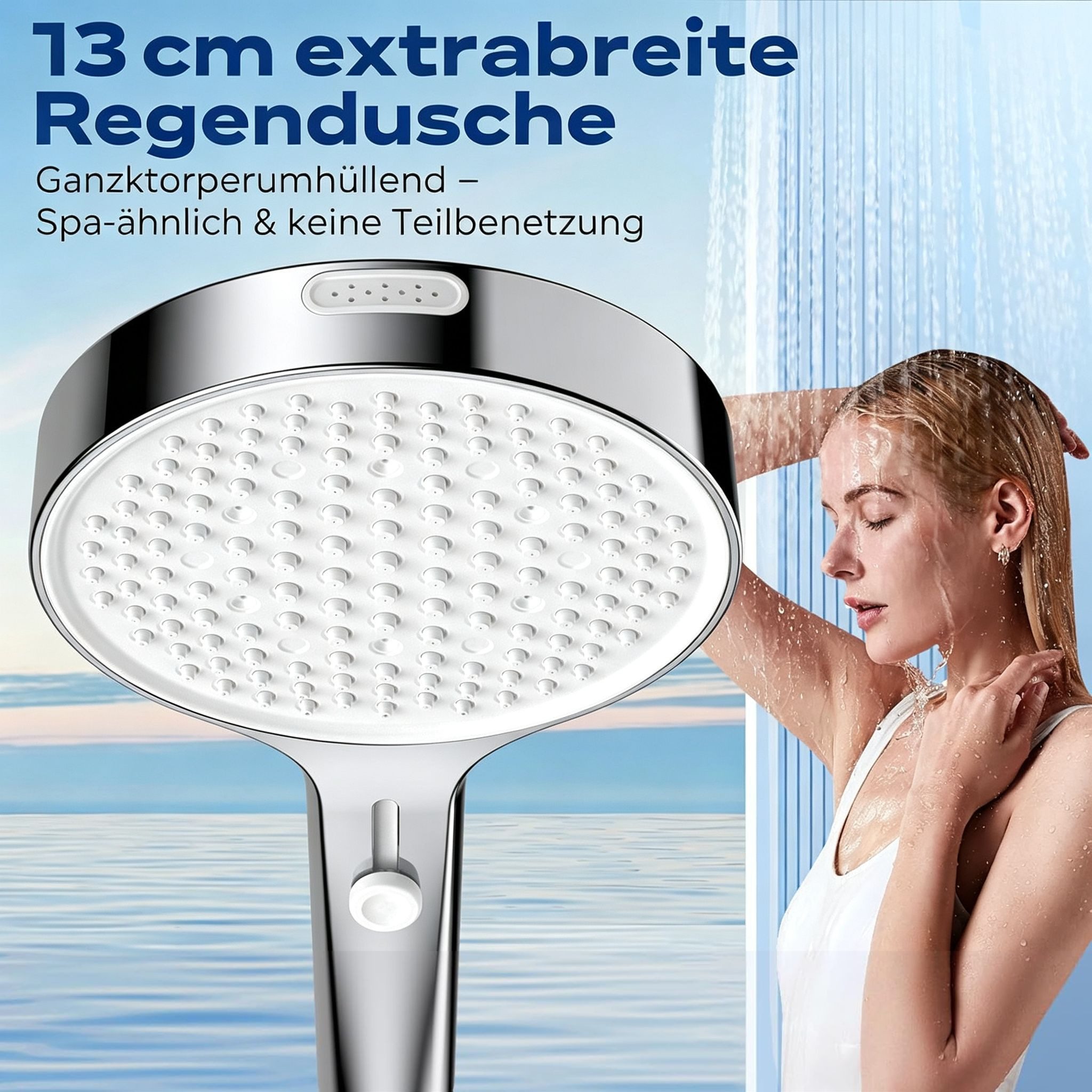 Elegear Handbrause handheld showers brausekopf handbrause duschkopf wassersparend, (1-tlg), Großer Duschkopf handbetrieben mit stufenloser Verstellung Chromleiste