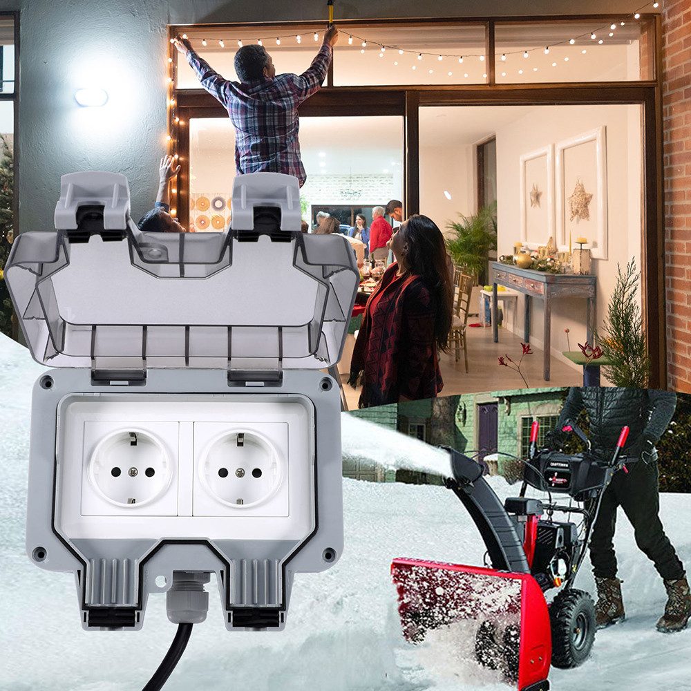 Jibenhome Steckdose Außensteckdosen 3/6/10 m Verlängerungskabel mit Schalter, 2-Fach, Schaltsteckdose mit Abschließbare Abdeckung ohne Schloss