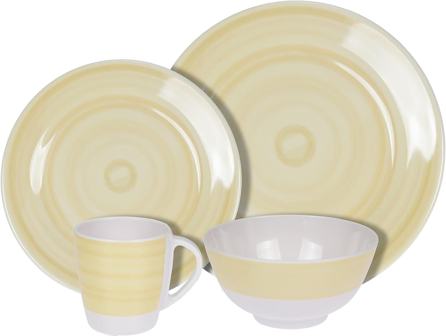 Geschirr-Set 100% Melamin Geschirr (4-24 teilig) Spring elfenbeinweiß/gelb rund