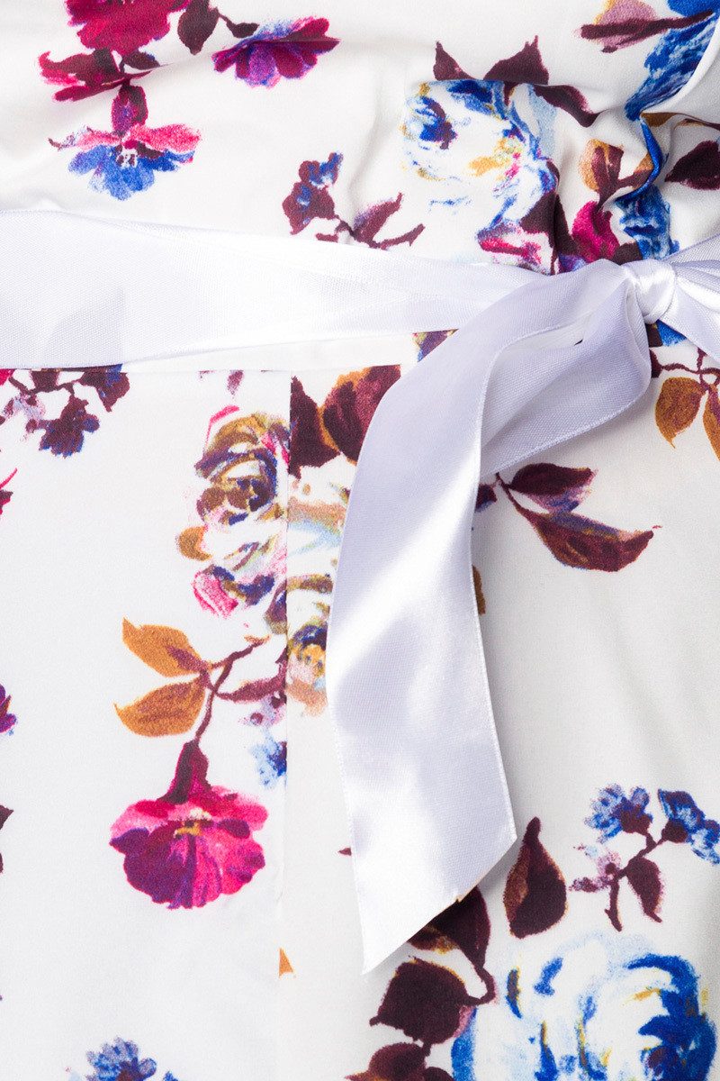 Atixo Minikleid Weiß geblümtes Rockabilly retro Kleid mit Gürtel Damen vintage neckhol