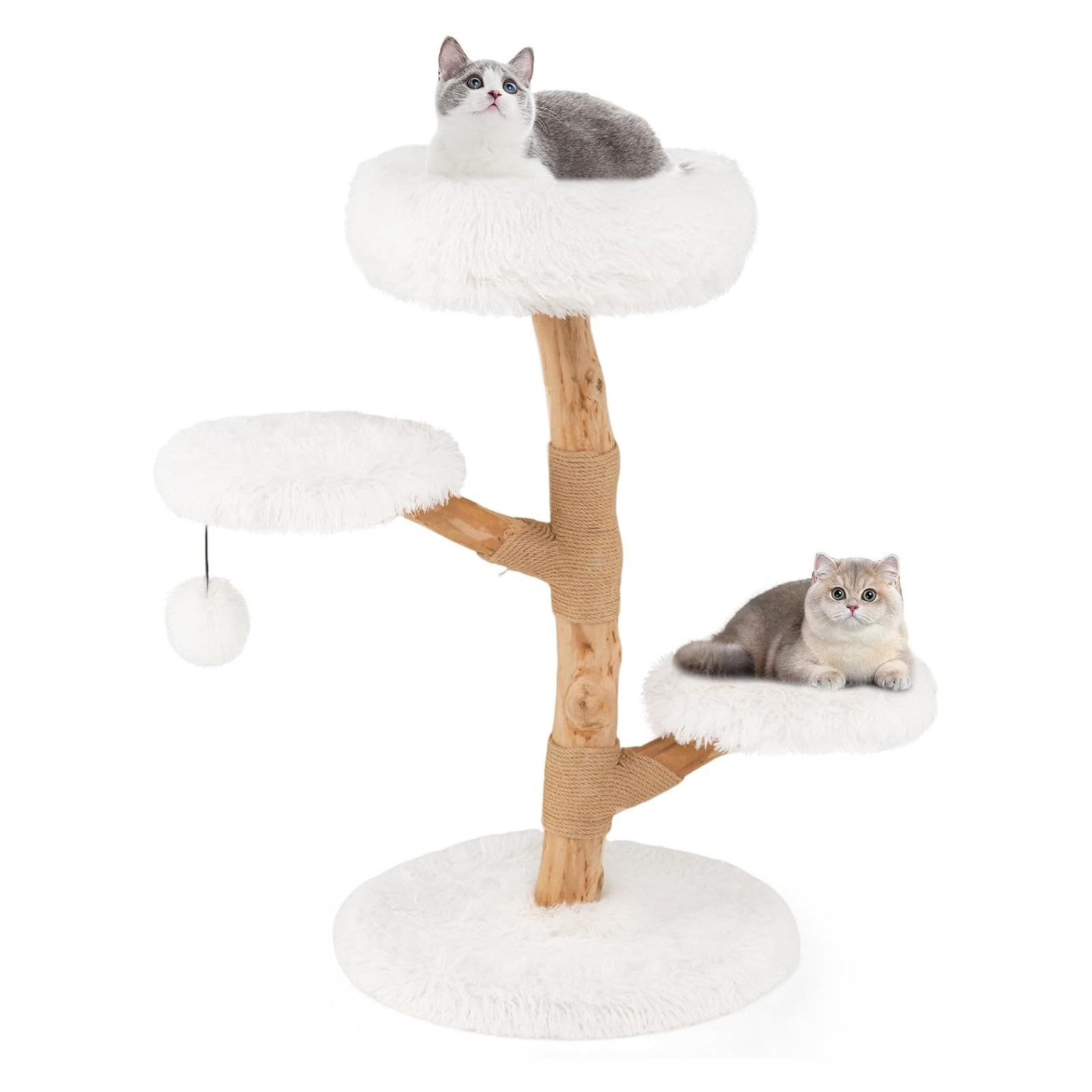 KOMFOTTEU Kratzbaum, Katzenbaum mit Jute-Kratzstangen, Plüschsitzflächen & Ball