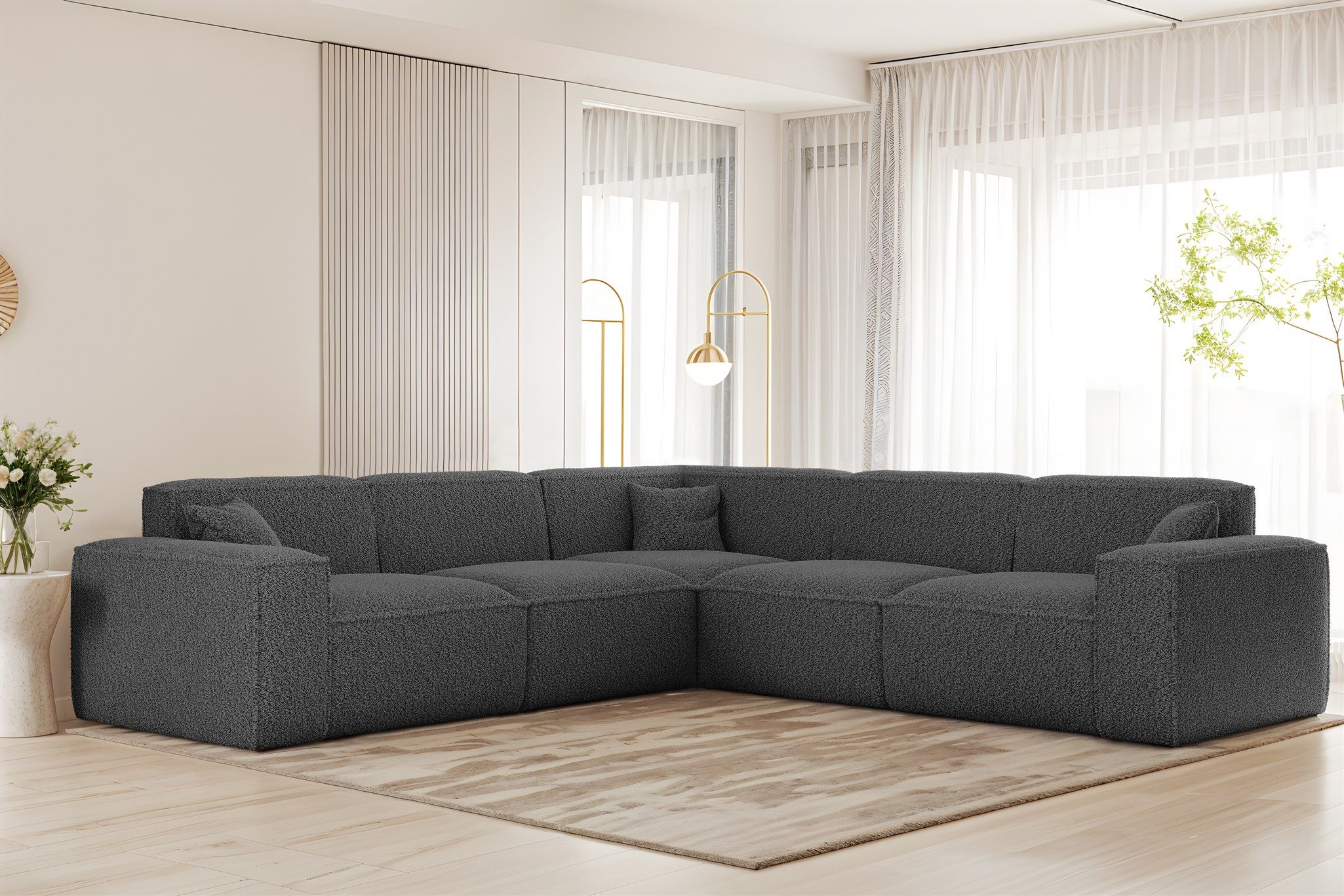 Fun Möbel Ecksofa Designersofa CELES PREMIUM Universal in Stoff Sven, Rundumbezug, inkl. 3 x Zierkissen