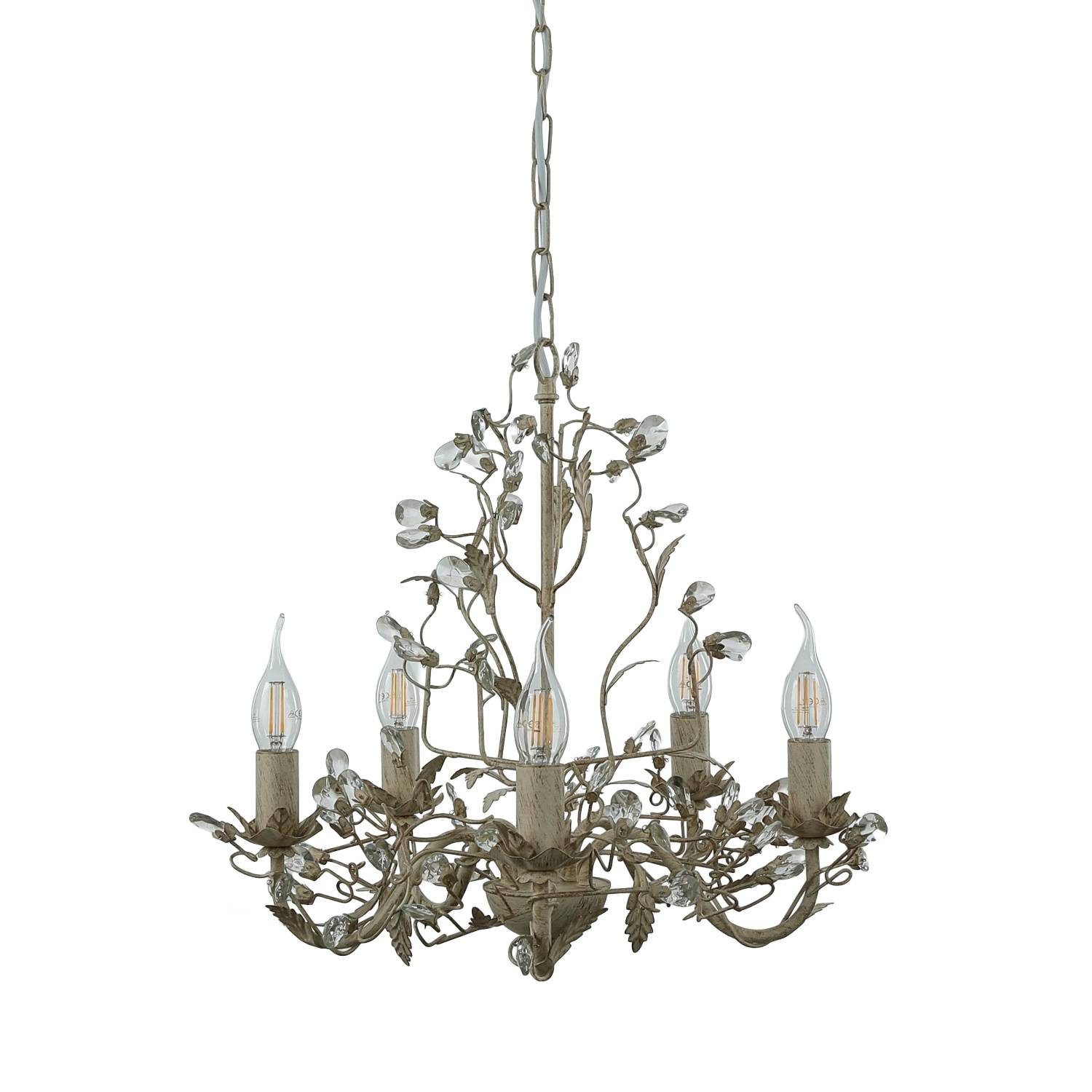 Licht-Erlebnisse Kronleuchter BALLENSTEDT, ohne Leuchtmittel, Wohnzimmer in Creme Gold 5-flammig E14 Metall Shabby Chic