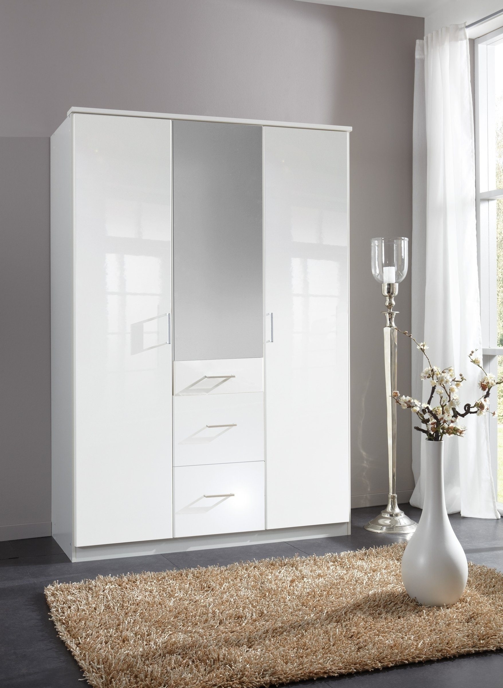 Wimex Drehtürenschrank in HOCHGLANZ LACK WEISS - 135x199x58cm (BxHxT)