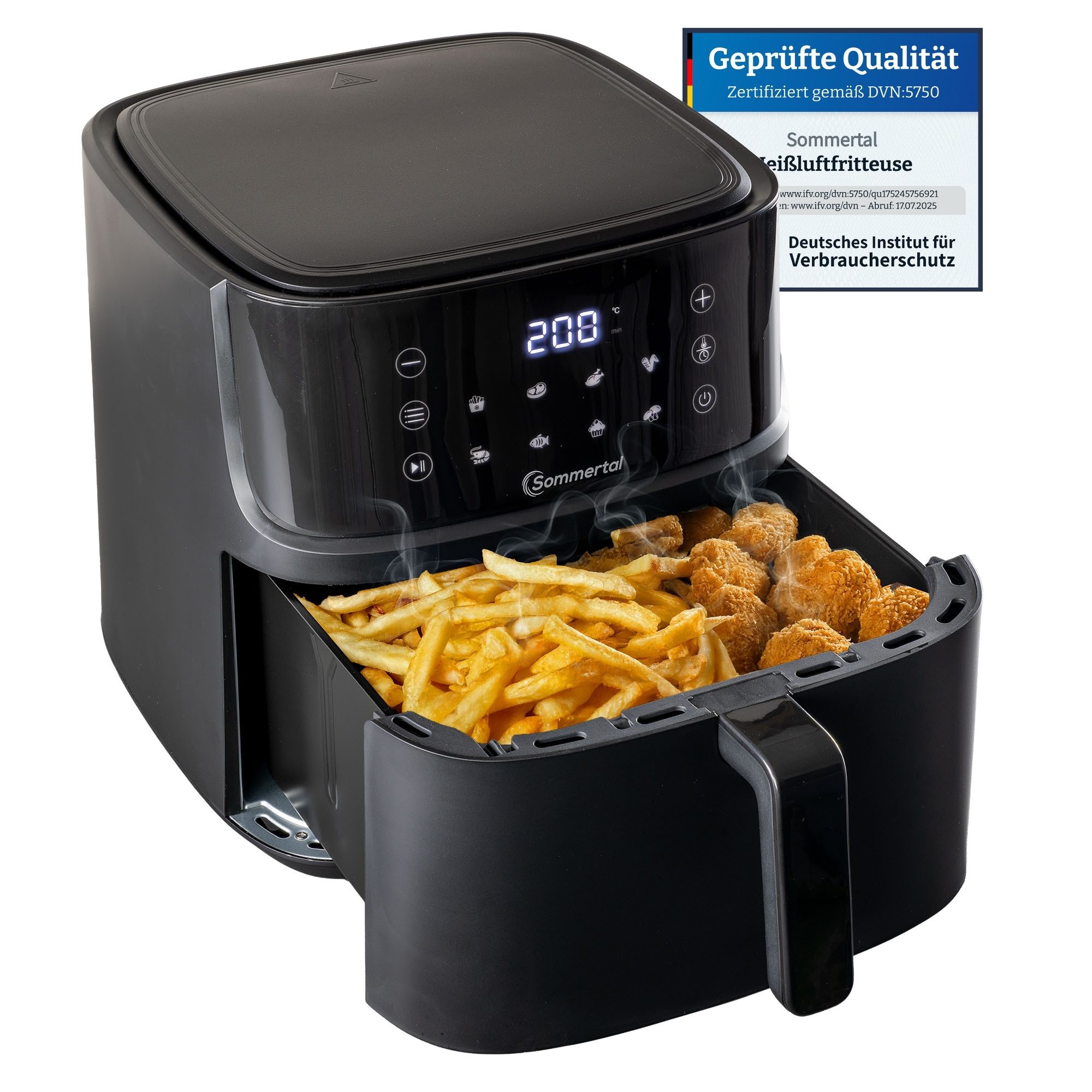 Sommertal Heißluftfritteuse, 2000 W, Touchscreen, 8 Programme, 2000 Watt, TÜV Rheinland GS geprüft