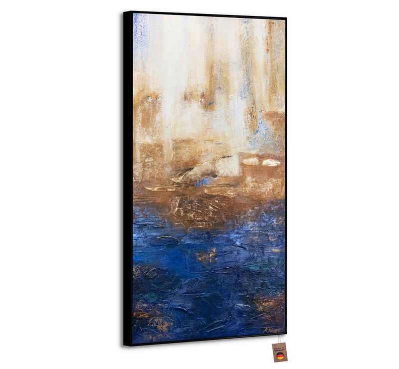 YS-Art Gemälde Marine II, Abstrakte Bilder, Vertikales Leinwand Bild Handgemalt Blau Gold Abstrakt