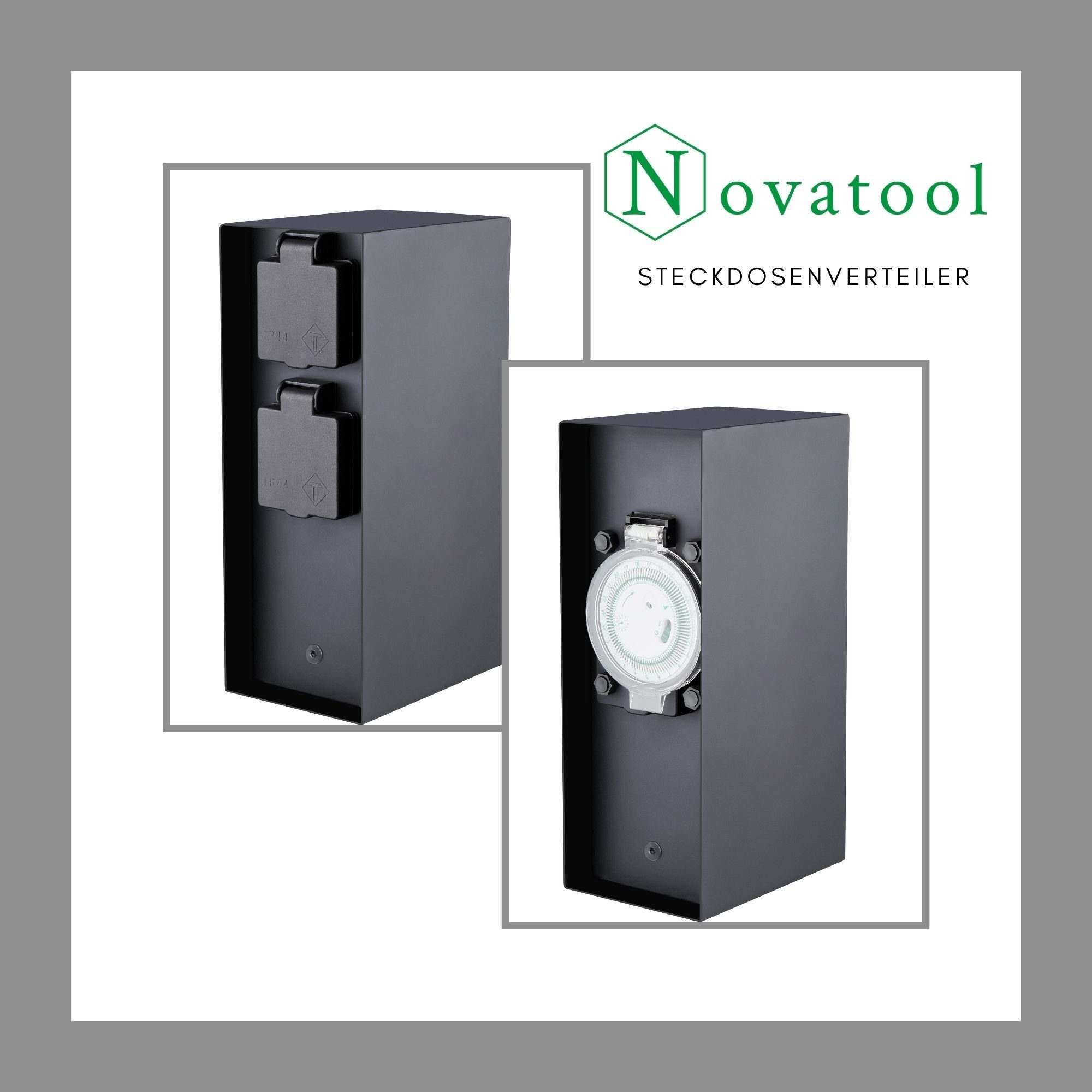 Thumbnail - Novatool Gartensteckdose -, 4-St., Steckdosenleiste, Montageplatte, Dübel und Schrauben