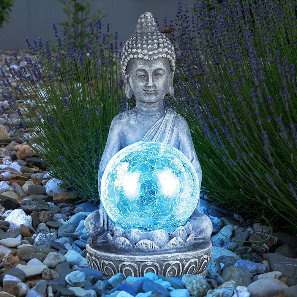 Glaskugel Buddha Figur LED crackle Solarleuchte LED etc-shop mit Garten Solarleuchte,