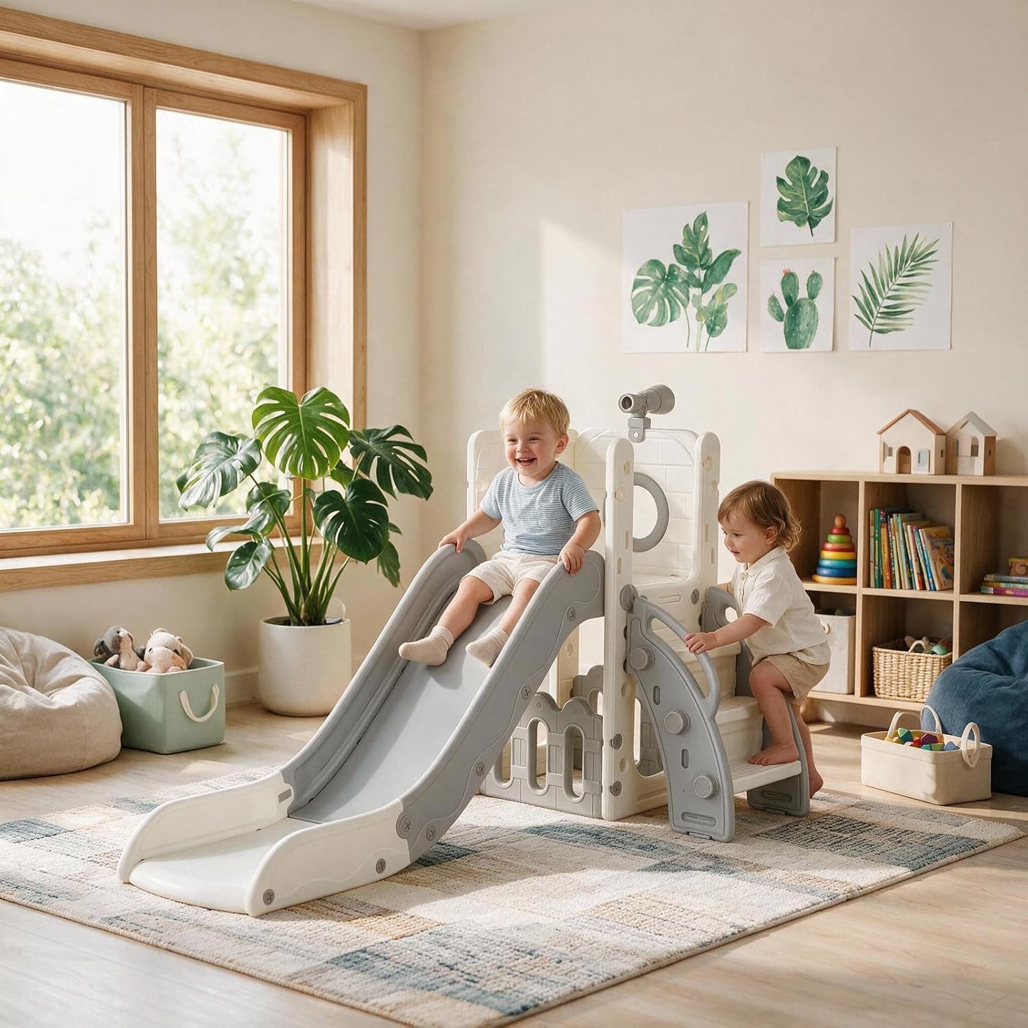TLGREEN Rutsche, Kinderrutsche mit Stauraum & Spielteleskope, (Indoor & Outdoor Rutsche ab 1 Jahre), Gartenrutsche, Kinder Spielplatz