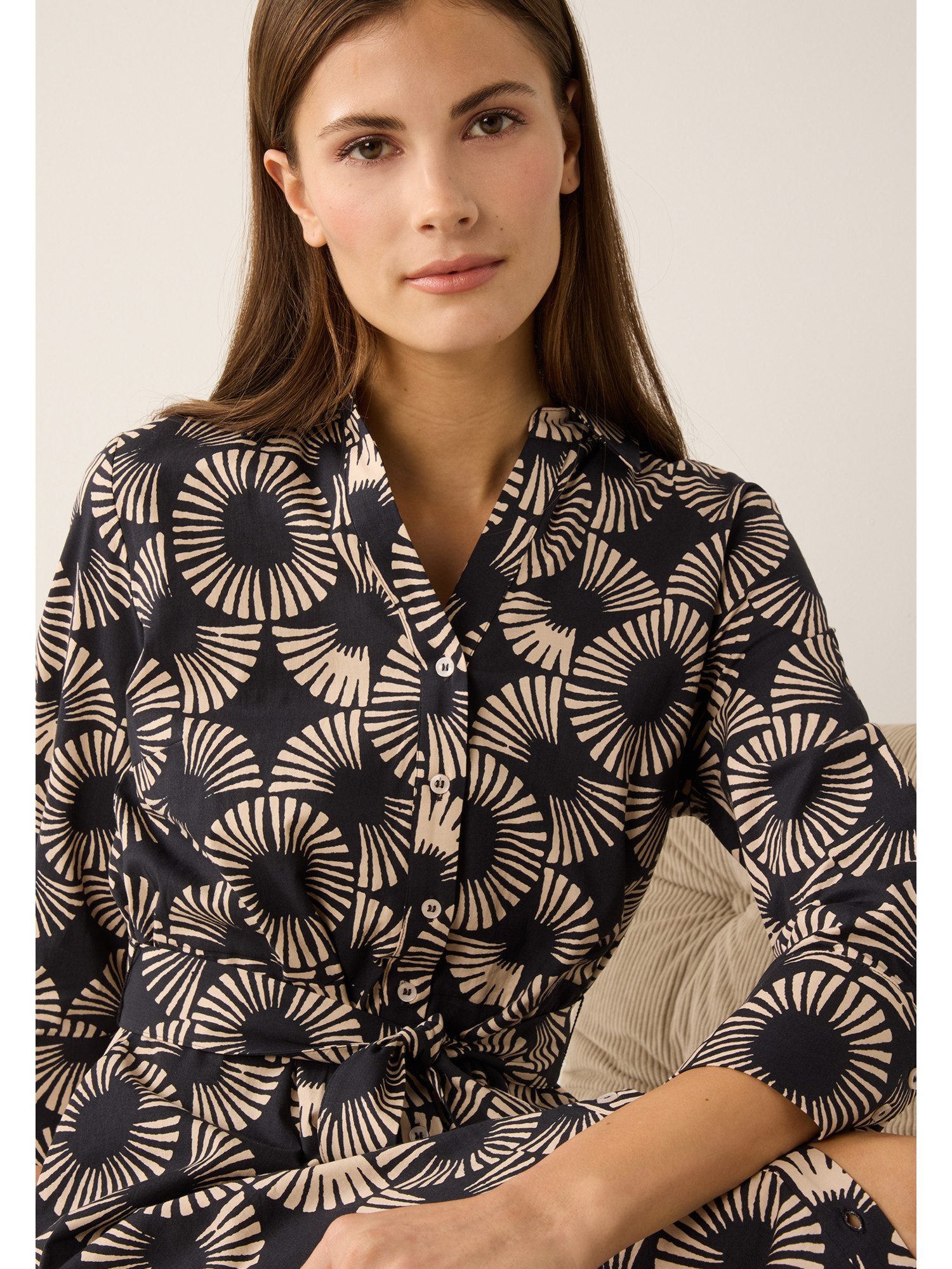 MORE&MORE Blusenkleid langes Hemdblusenkleid mit Print