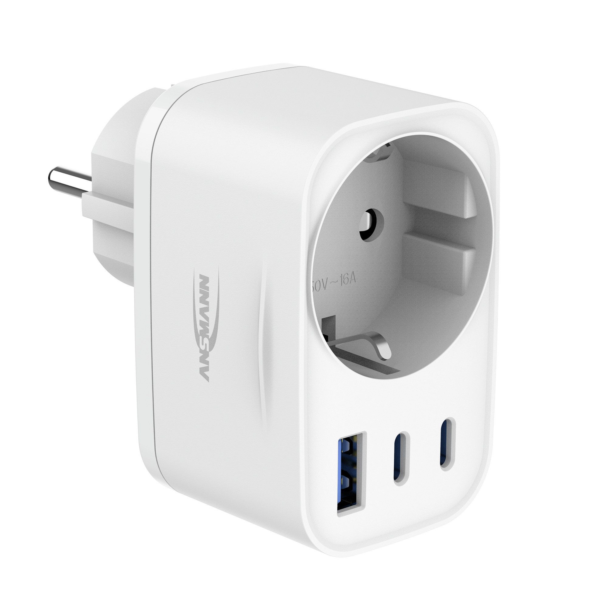 ANSMANN AG Funksteckdose Steckdosenadapter 20W, USB A & 2x USB C Ladegerät zum Schnellladen